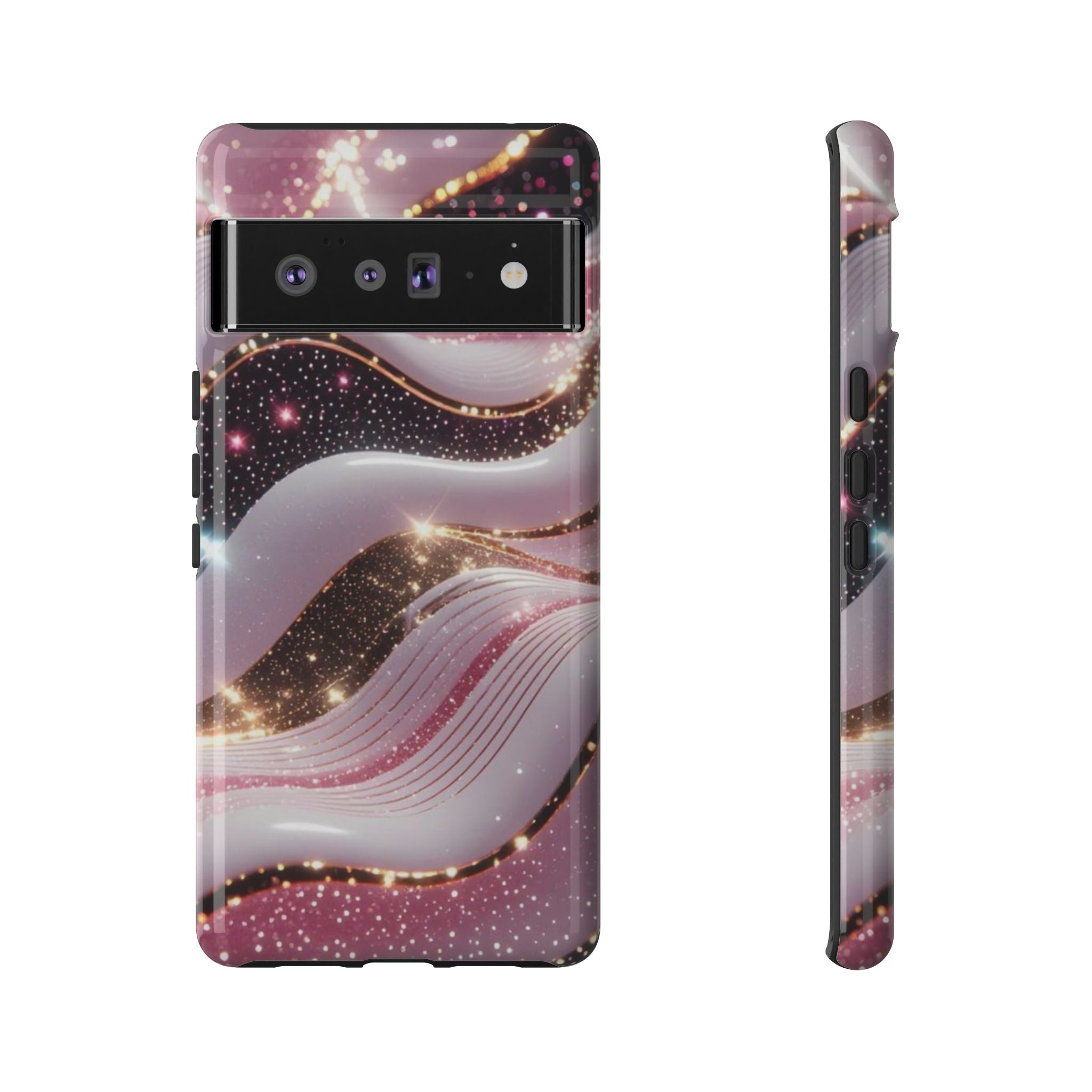 Sparkling Pink Wave Phone Case — Glitter Marble Protective Cover