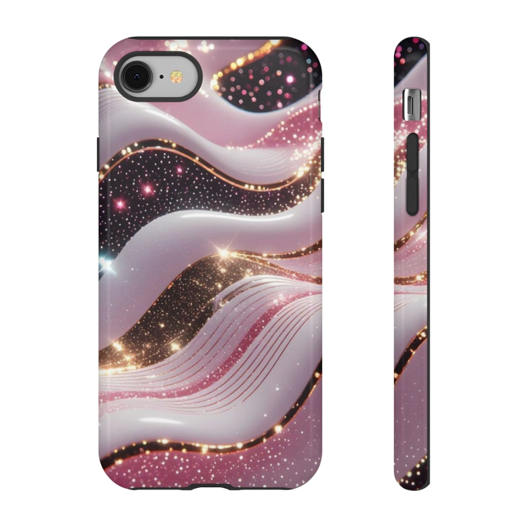 Sparkling Pink Wave Phone Case — Glitter Marble Protective Cover