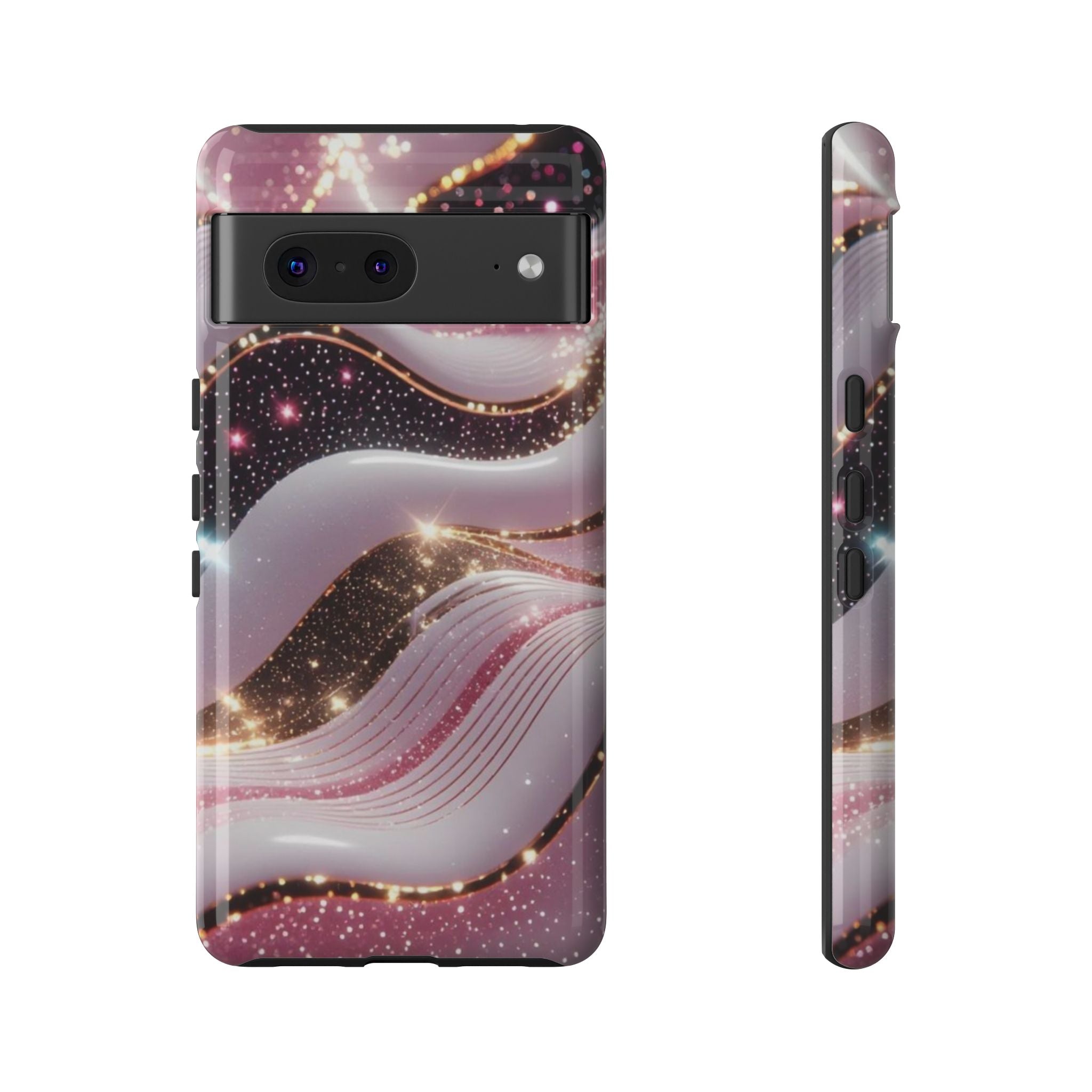 Sparkling Pink Wave Phone Case — Glitter Marble Protective Cover