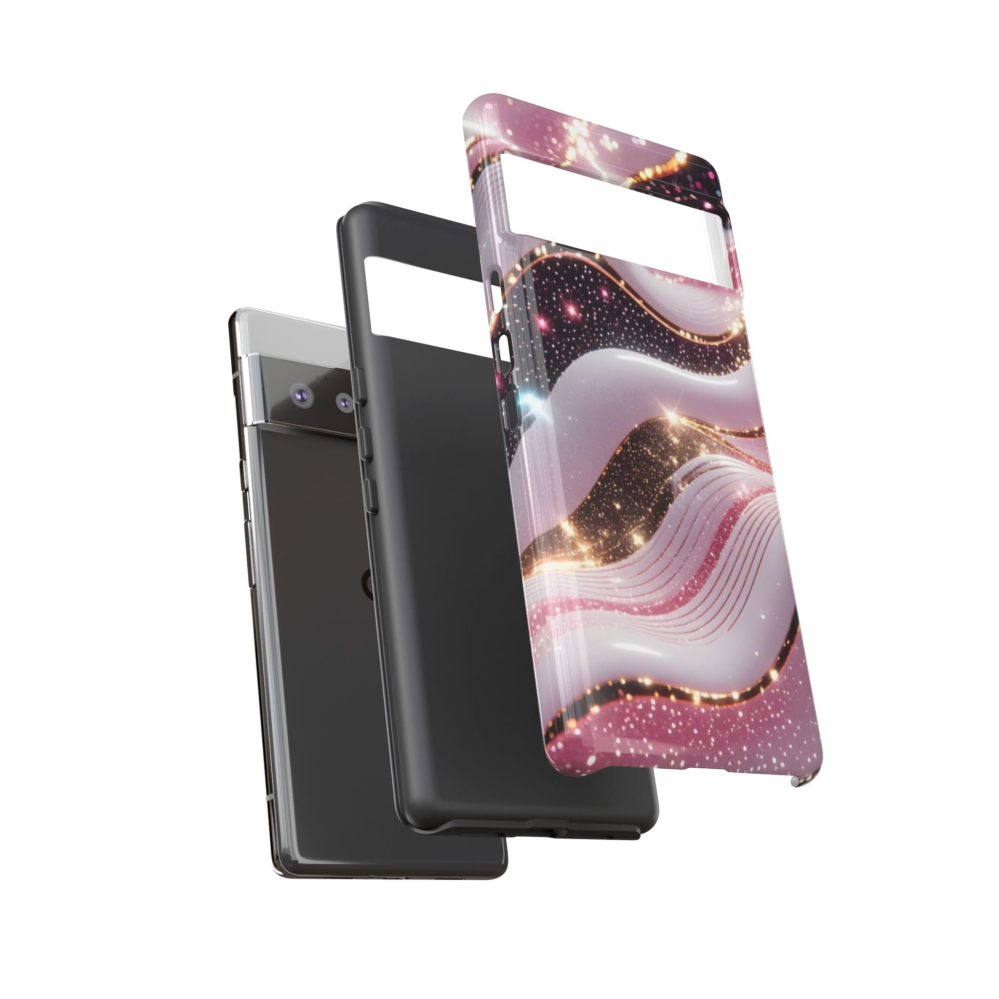 Sparkling Pink Wave Phone Case — Glitter Marble Protective Cover