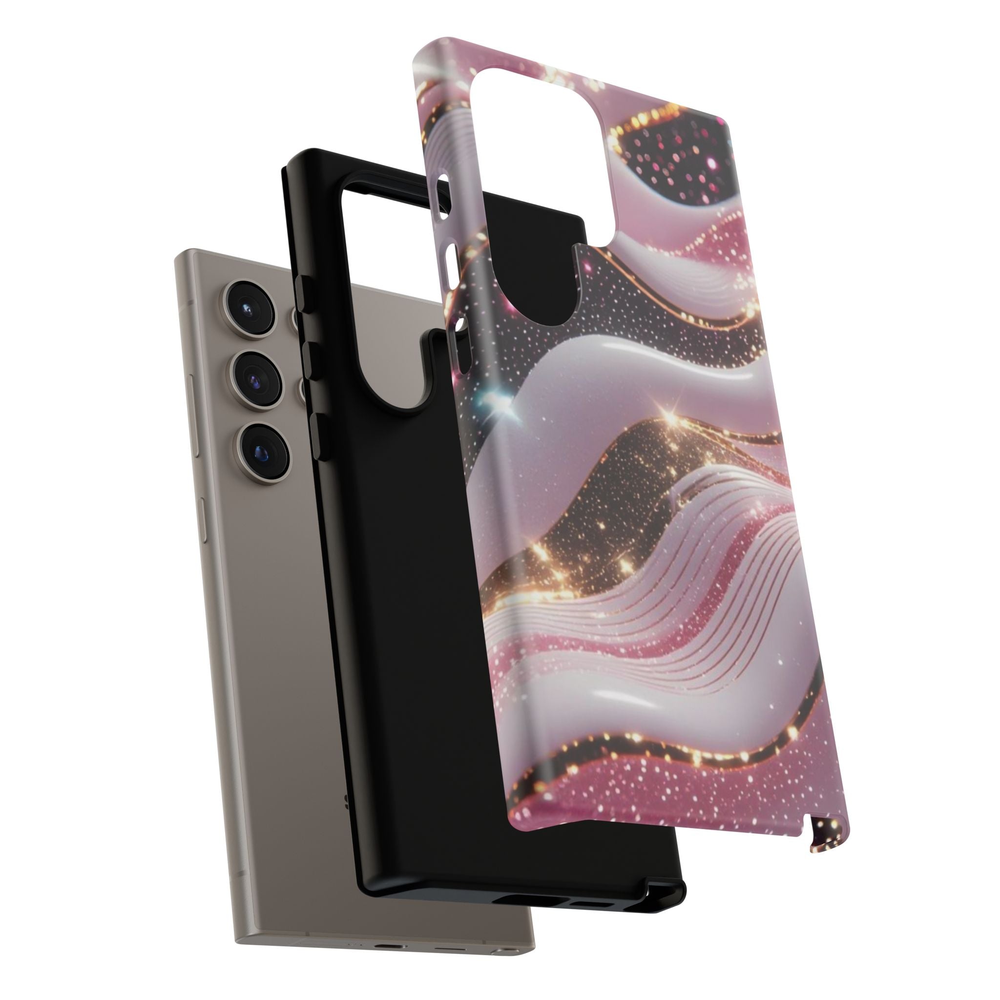 Sparkling Pink Wave Phone Case — Glitter Marble Protective Cover