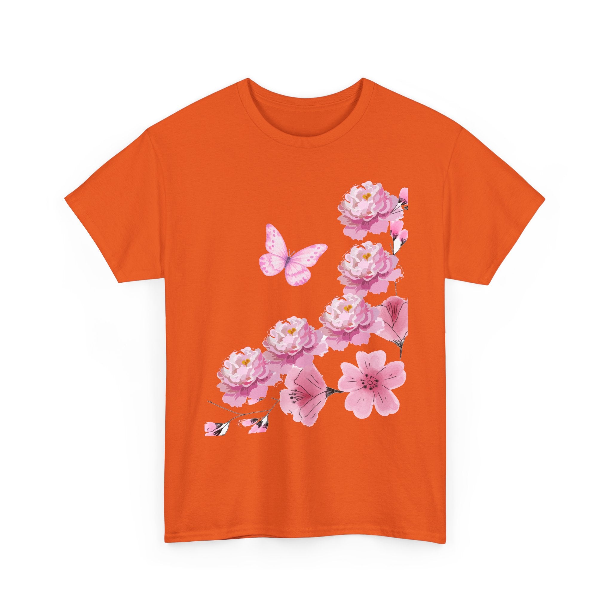 Floral Pink Cherry Blossom Tee — Butterfly Spring Garden T‑Shirt