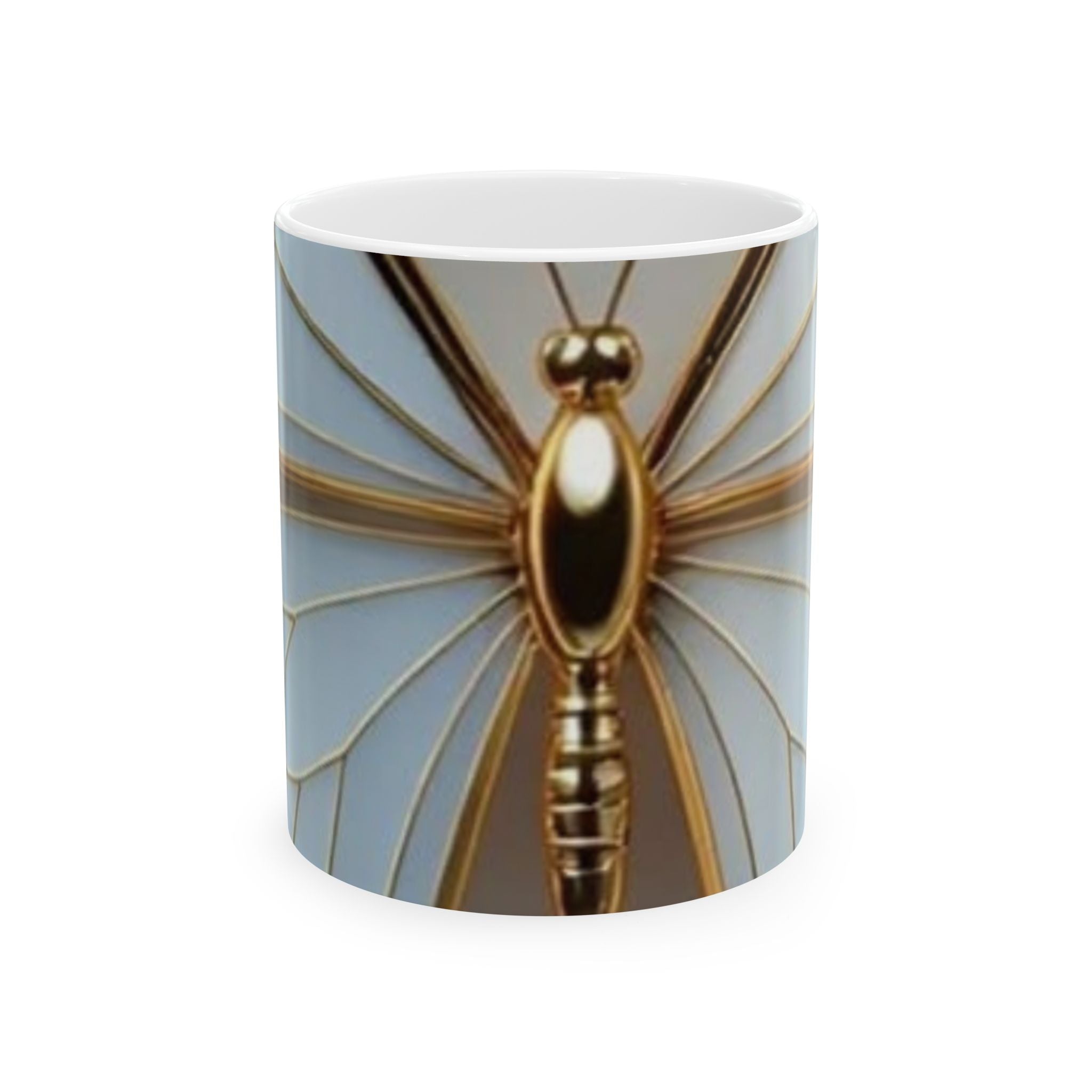 Gold Dragonfly Ceramic Mug — Elegant Insect Art Coffee Cup (11oz, 15oz)