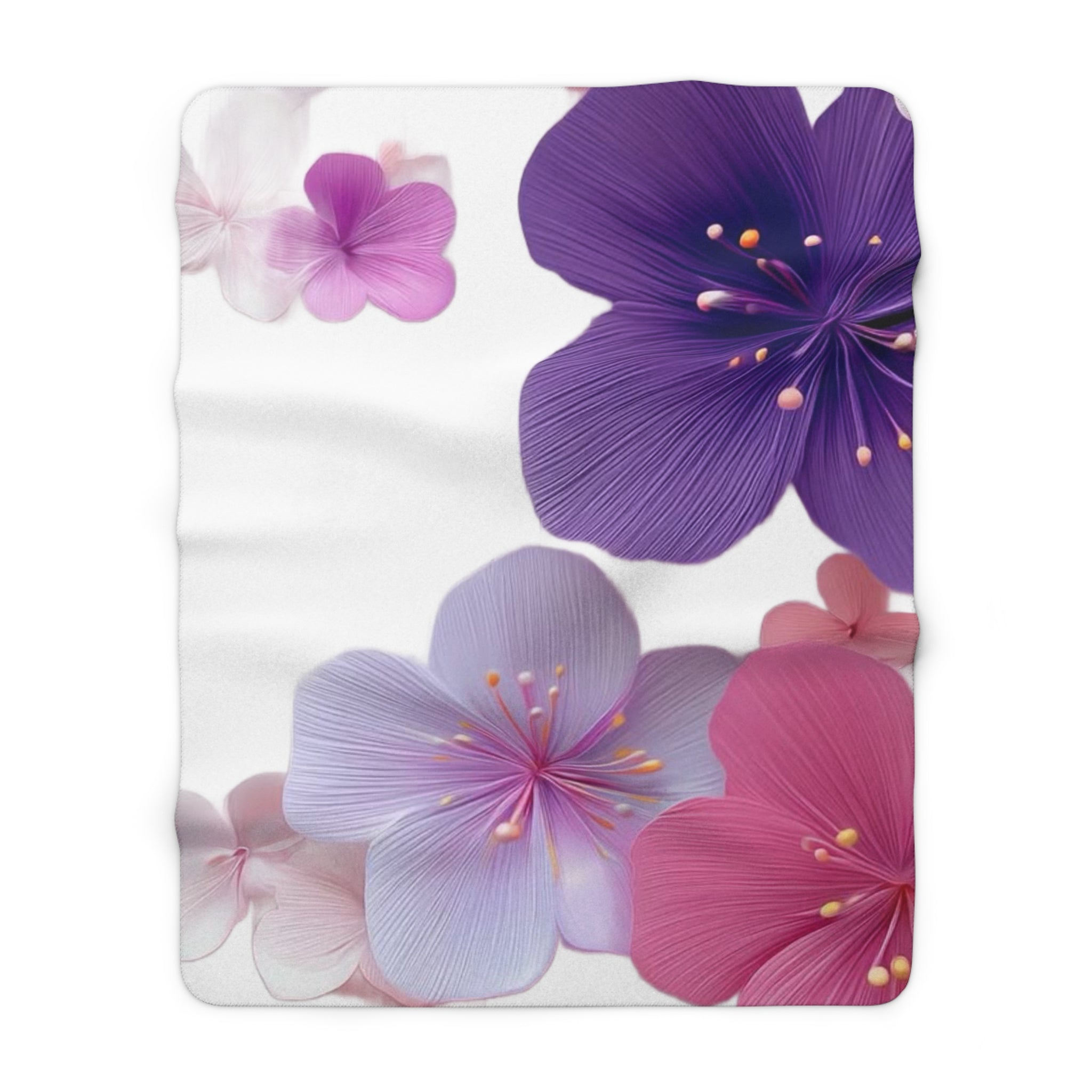 Floral Sherpa Blanket — Soft Purple & Pink Blossom Throw