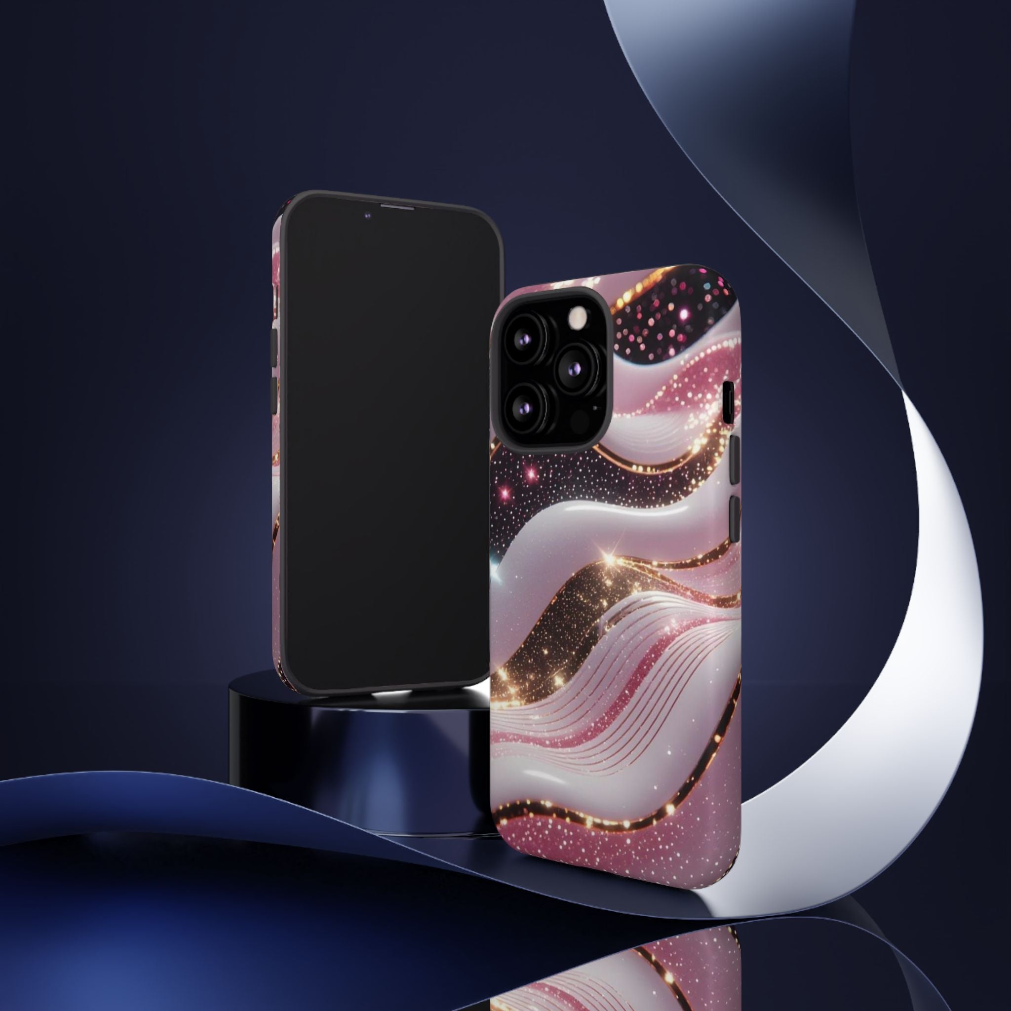 Sparkling Pink Wave Phone Case — Glitter Marble Protective Cover