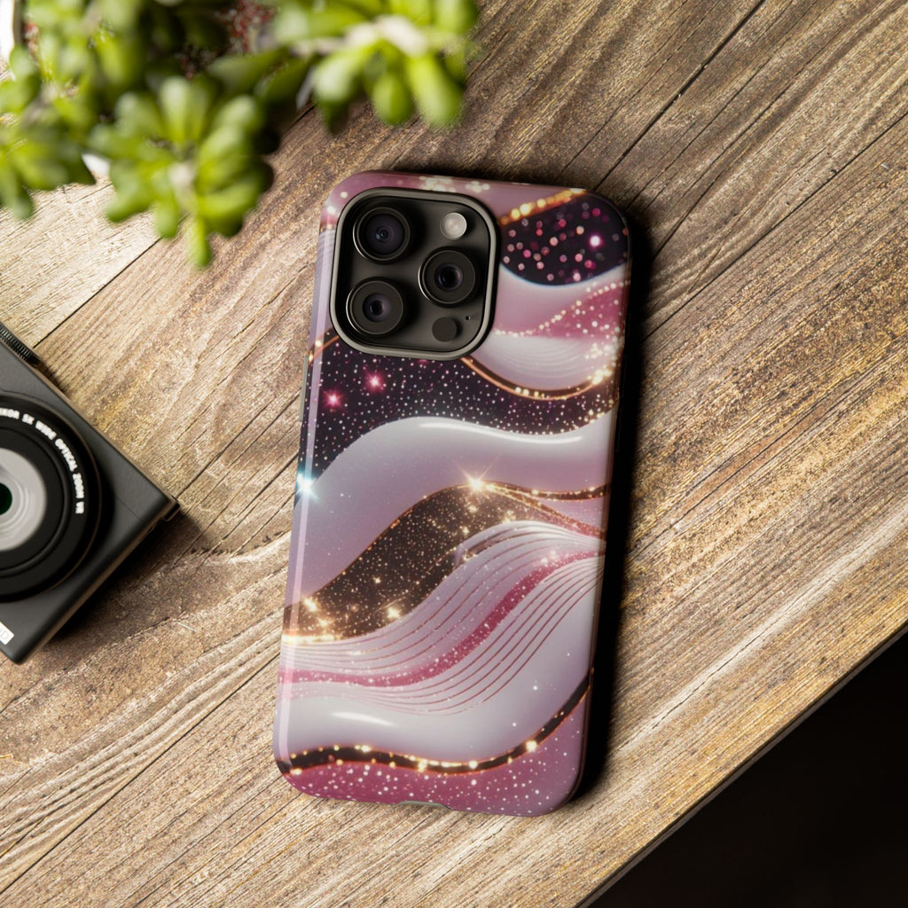 Sparkling Pink Wave Phone Case — Glitter Marble Protective Cover