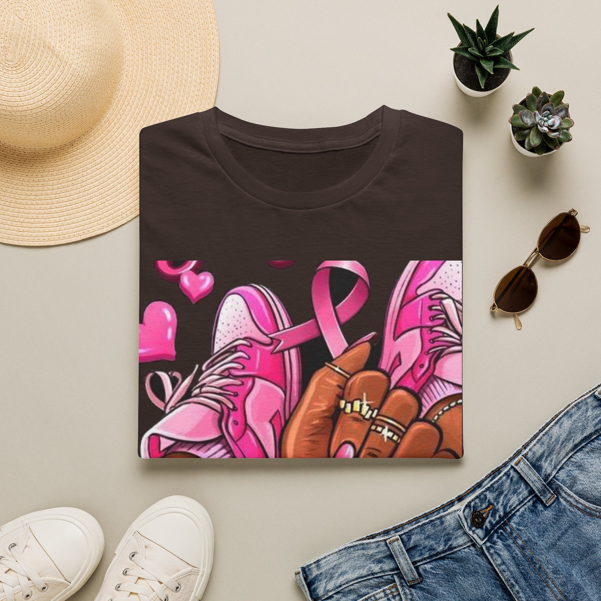 Breast Cancer Awareness Pink Ribbon Graphic T‑Shirt