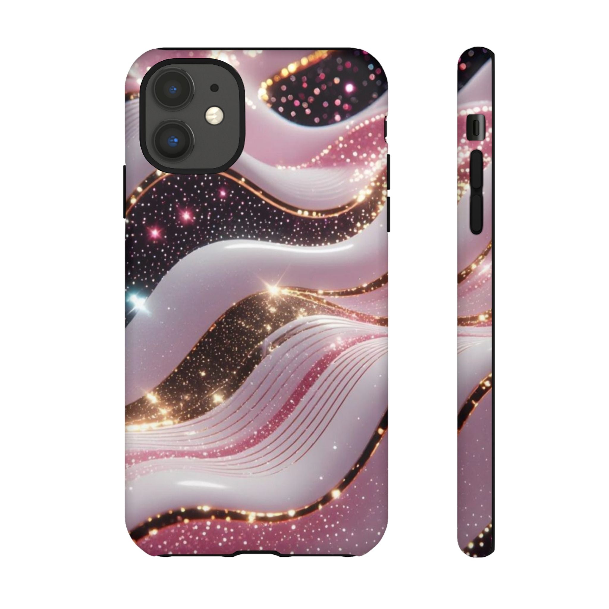Sparkling Pink Wave Phone Case — Glitter Marble Protective Cover