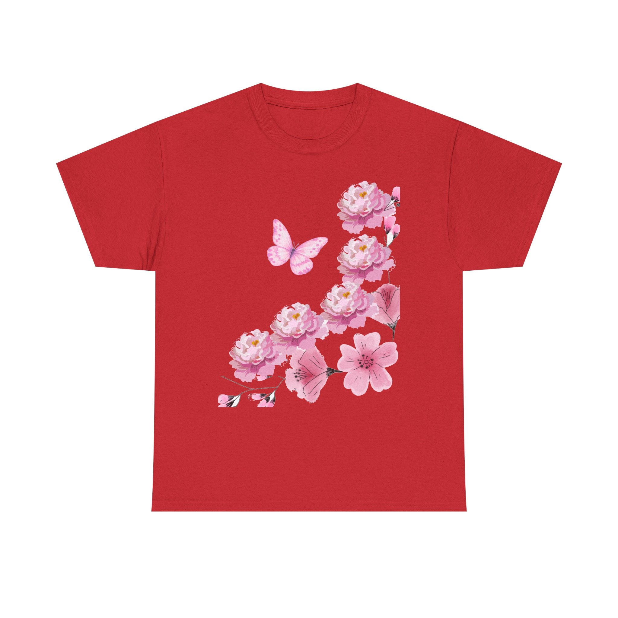 Floral Pink Cherry Blossom Tee — Butterfly Spring Garden T‑Shirt