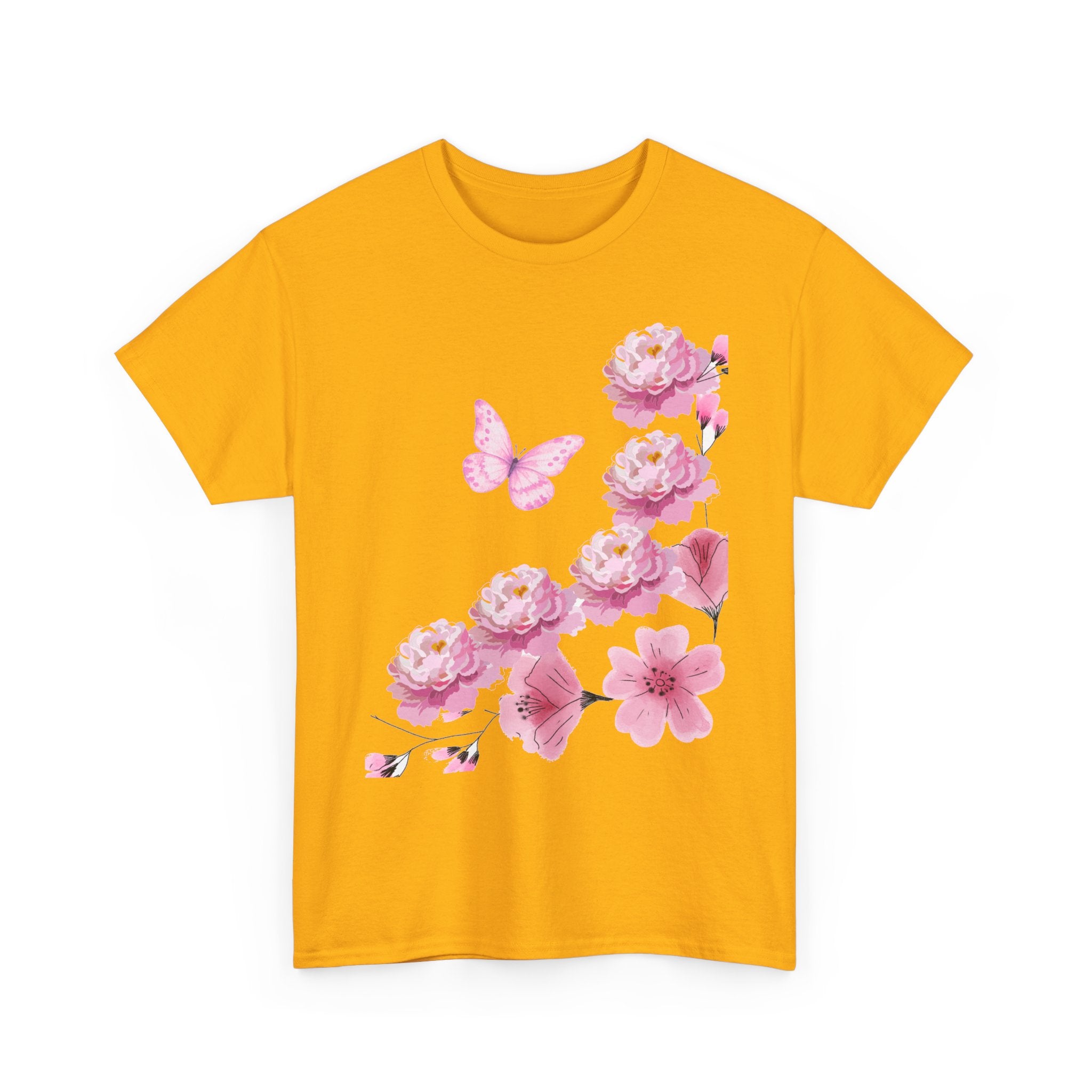 Floral Pink Cherry Blossom Tee — Butterfly Spring Garden T‑Shirt