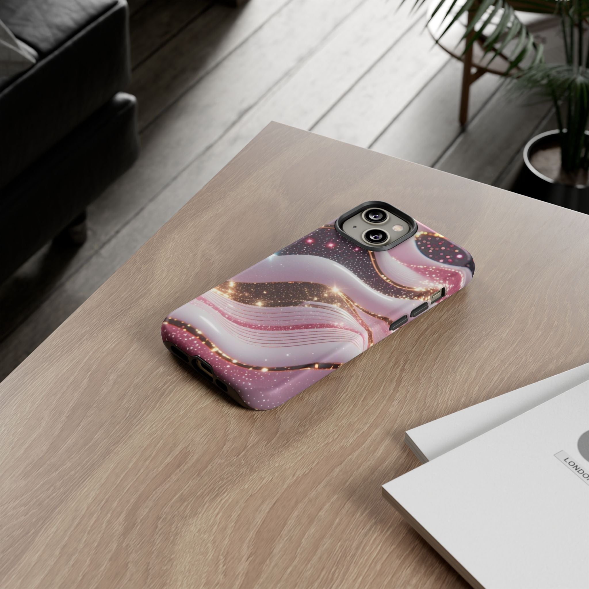 Sparkling Pink Wave Phone Case — Glitter Marble Protective Cover