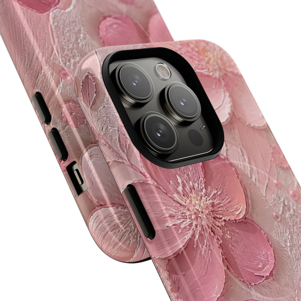 Pink Floral Tough Magnetic Phone Case — 3D Blossom Protective Cover