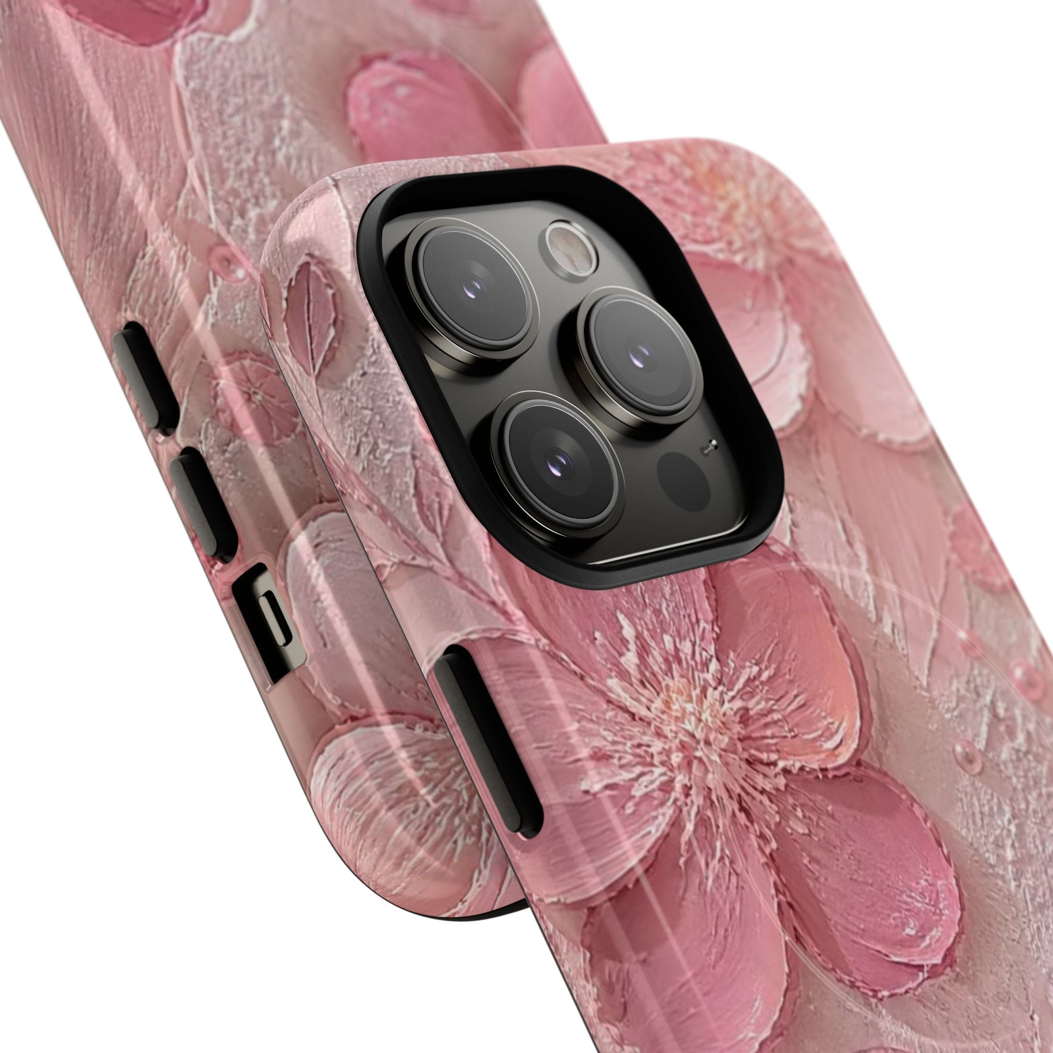 Pink Floral Tough Magnetic Phone Case — 3D Blossom Protective Cover