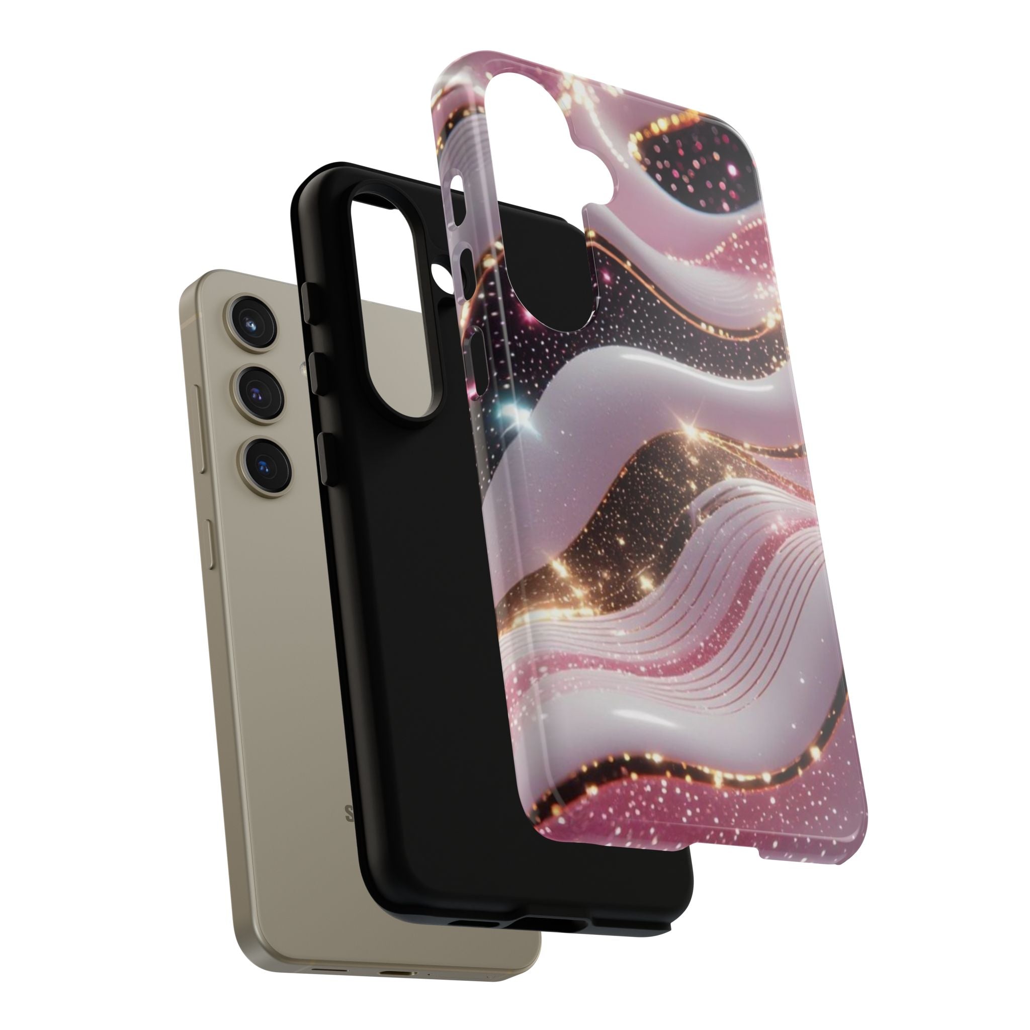Sparkling Pink Wave Phone Case — Glitter Marble Protective Cover
