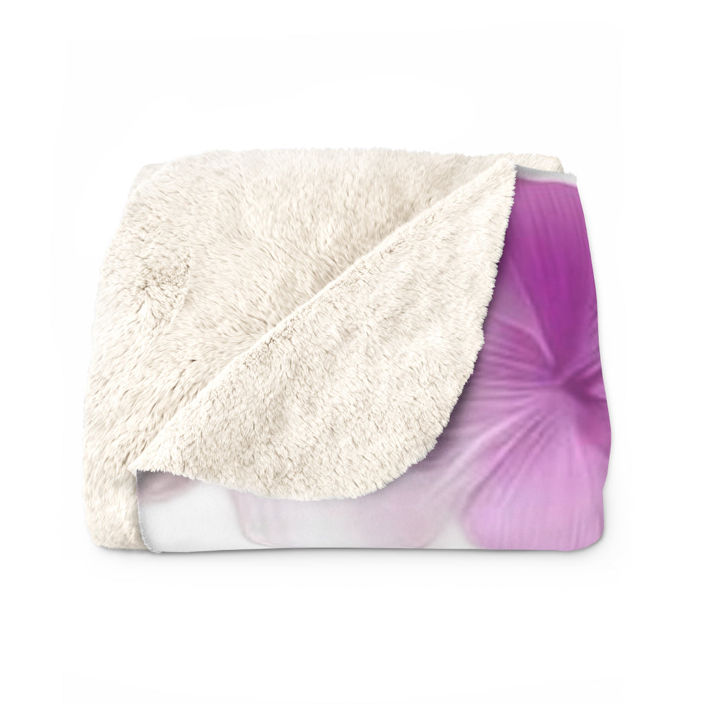 Floral Sherpa Blanket — Soft Purple & Pink Blossom Throw
