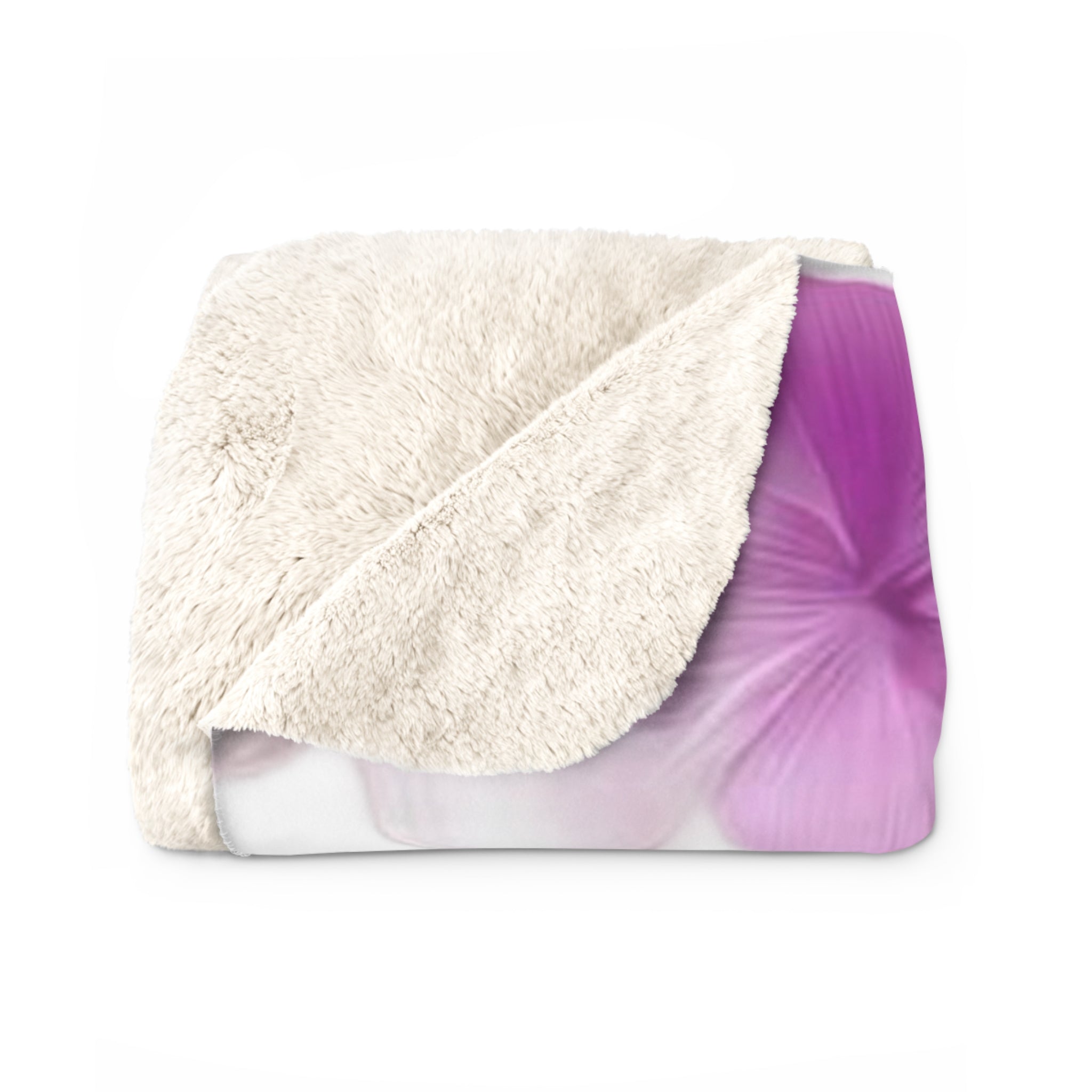 Floral Sherpa Blanket — Soft Purple & Pink Blossom Throw