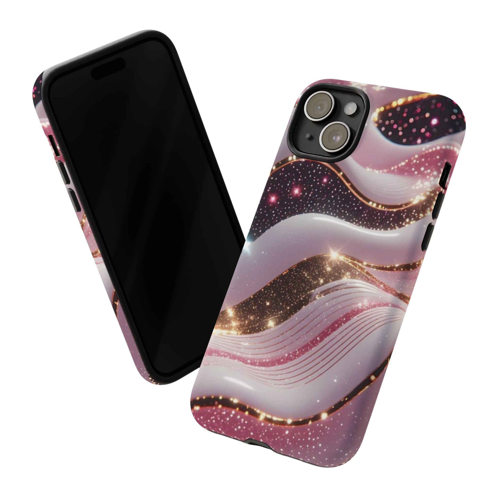 Sparkling Pink Wave Phone Case — Glitter Marble Protective Cover