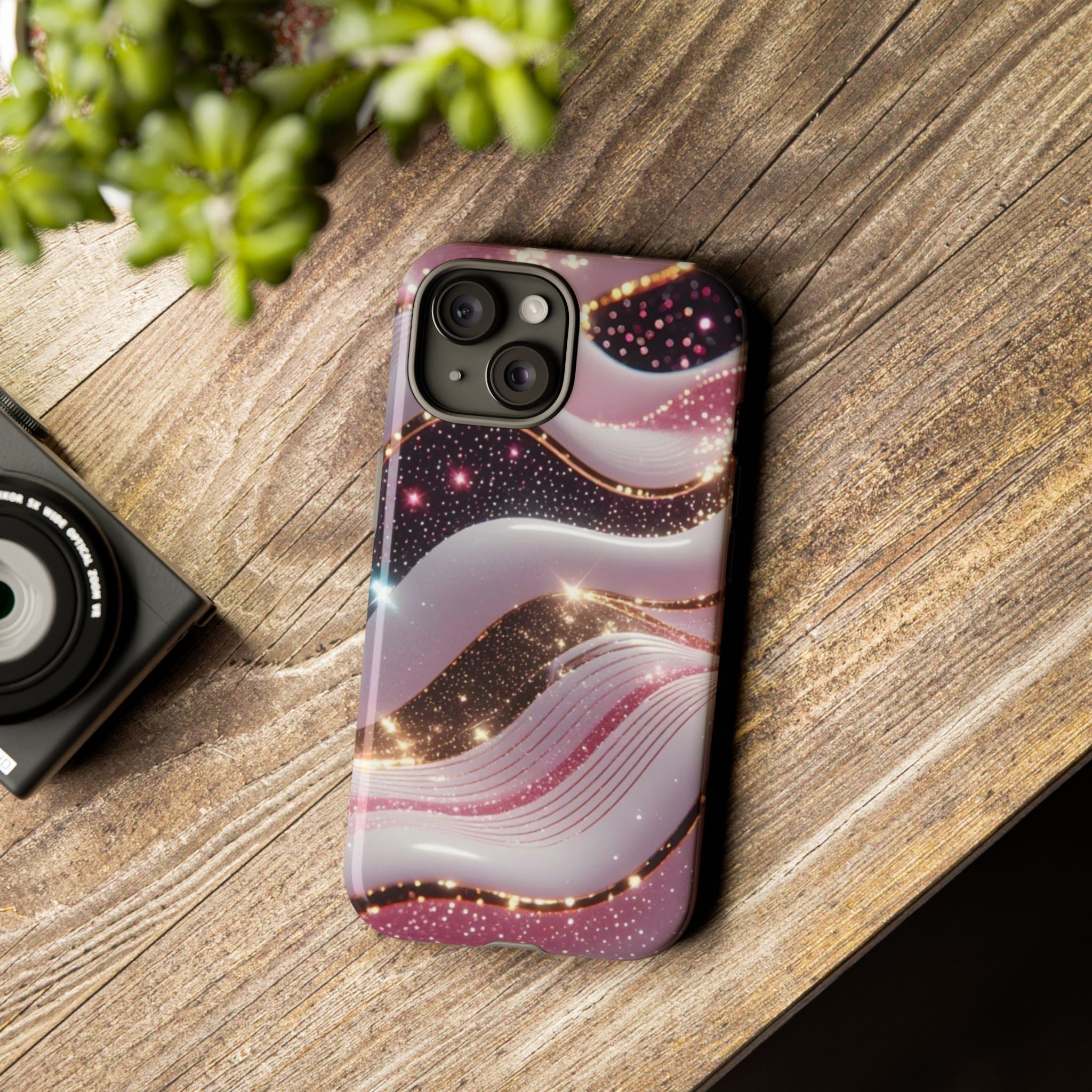 Sparkling Pink Wave Phone Case — Glitter Marble Protective Cover