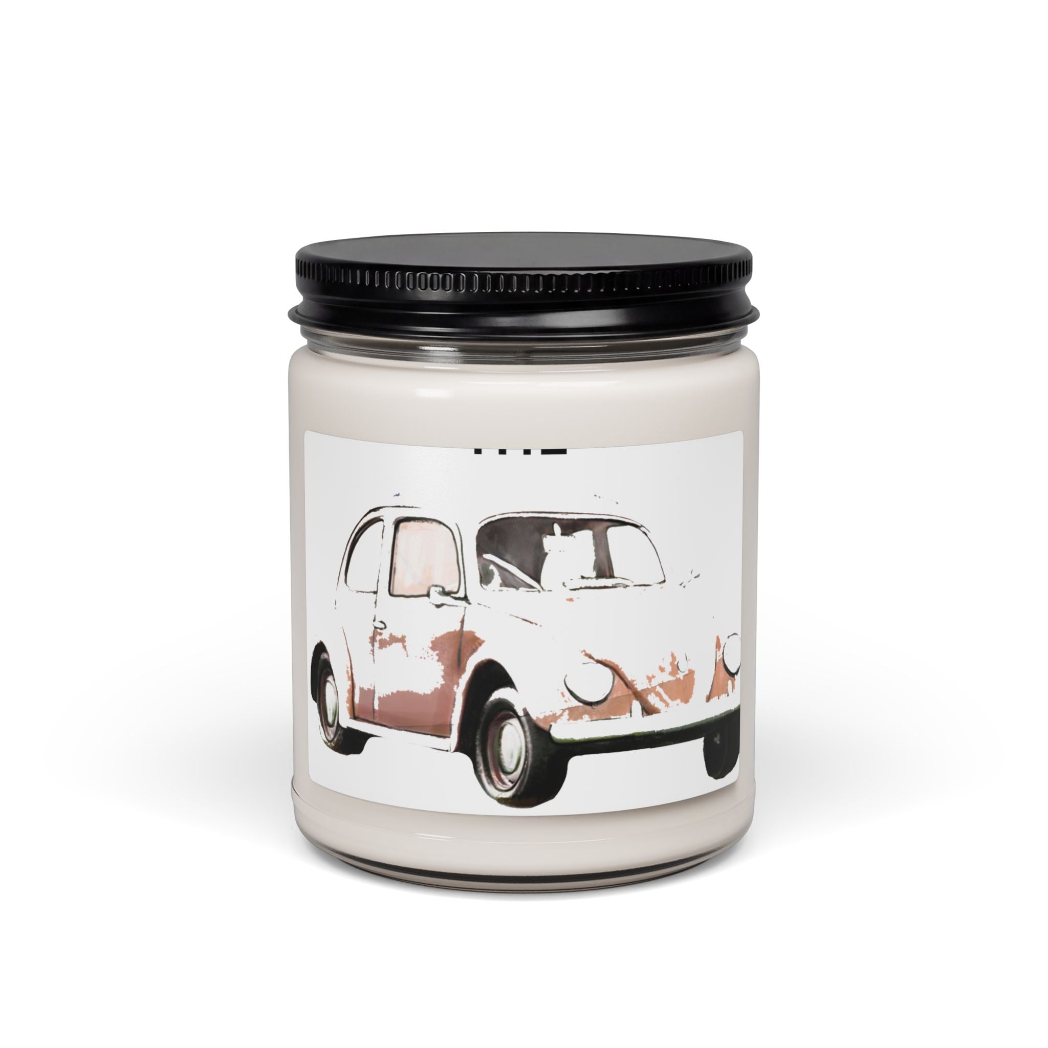 Vintage VW Beetle Soy Candle — 9oz Scented Jar (Classic Car Decor)