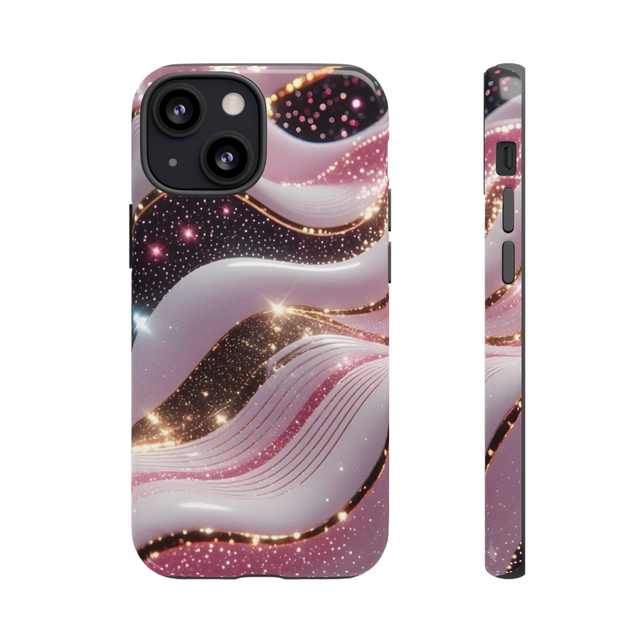 Sparkling Pink Wave Phone Case — Glitter Marble Protective Cover