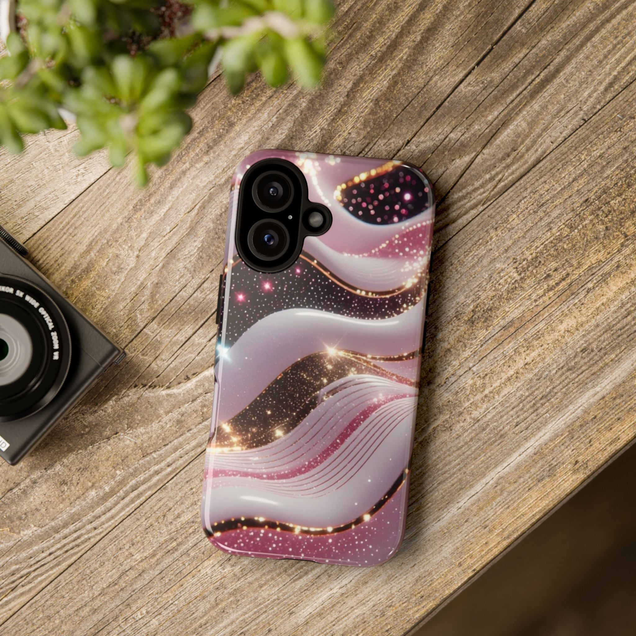 Sparkling Pink Wave Phone Case — Glitter Marble Protective Cover