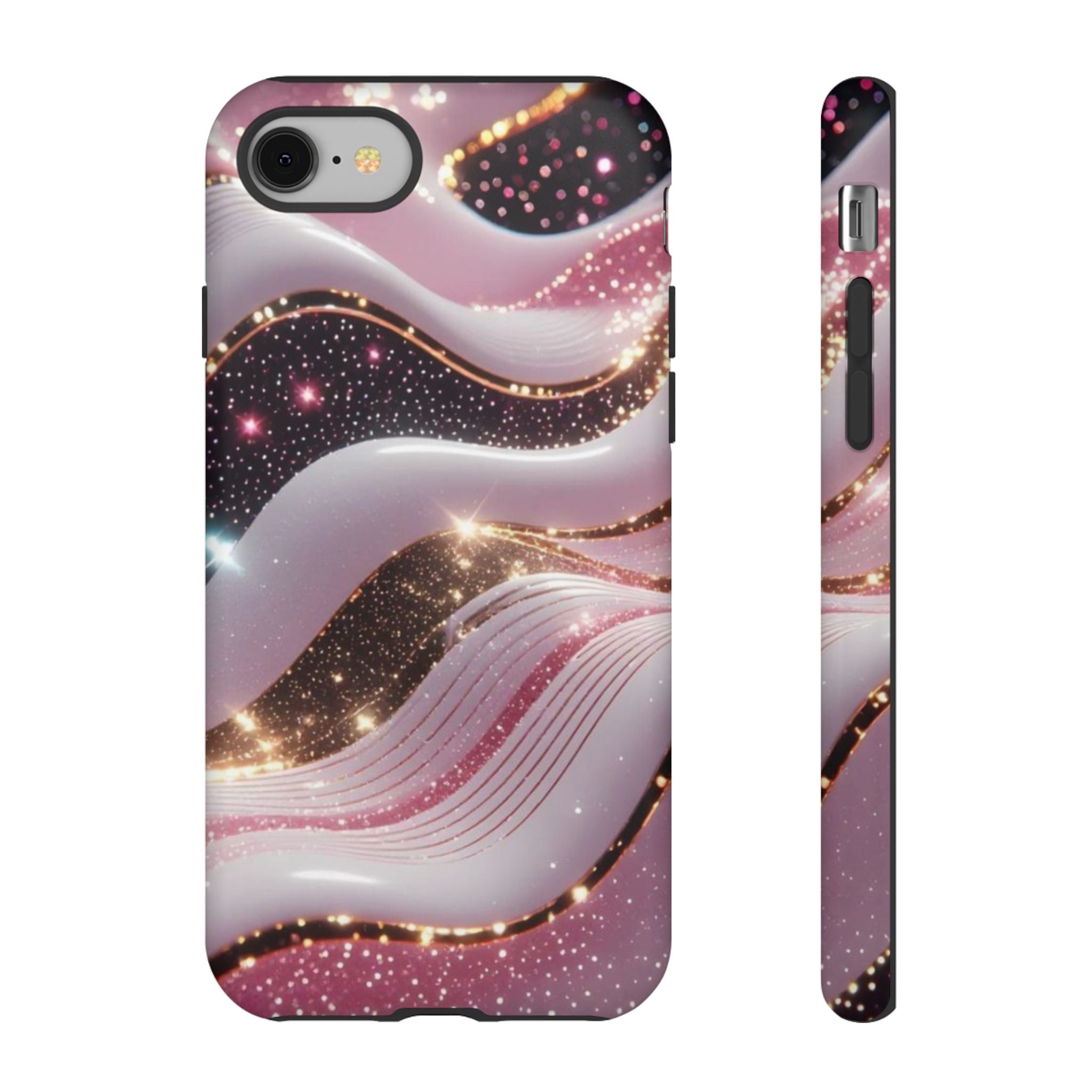 Sparkling Pink Wave Phone Case — Glitter Marble Protective Cover