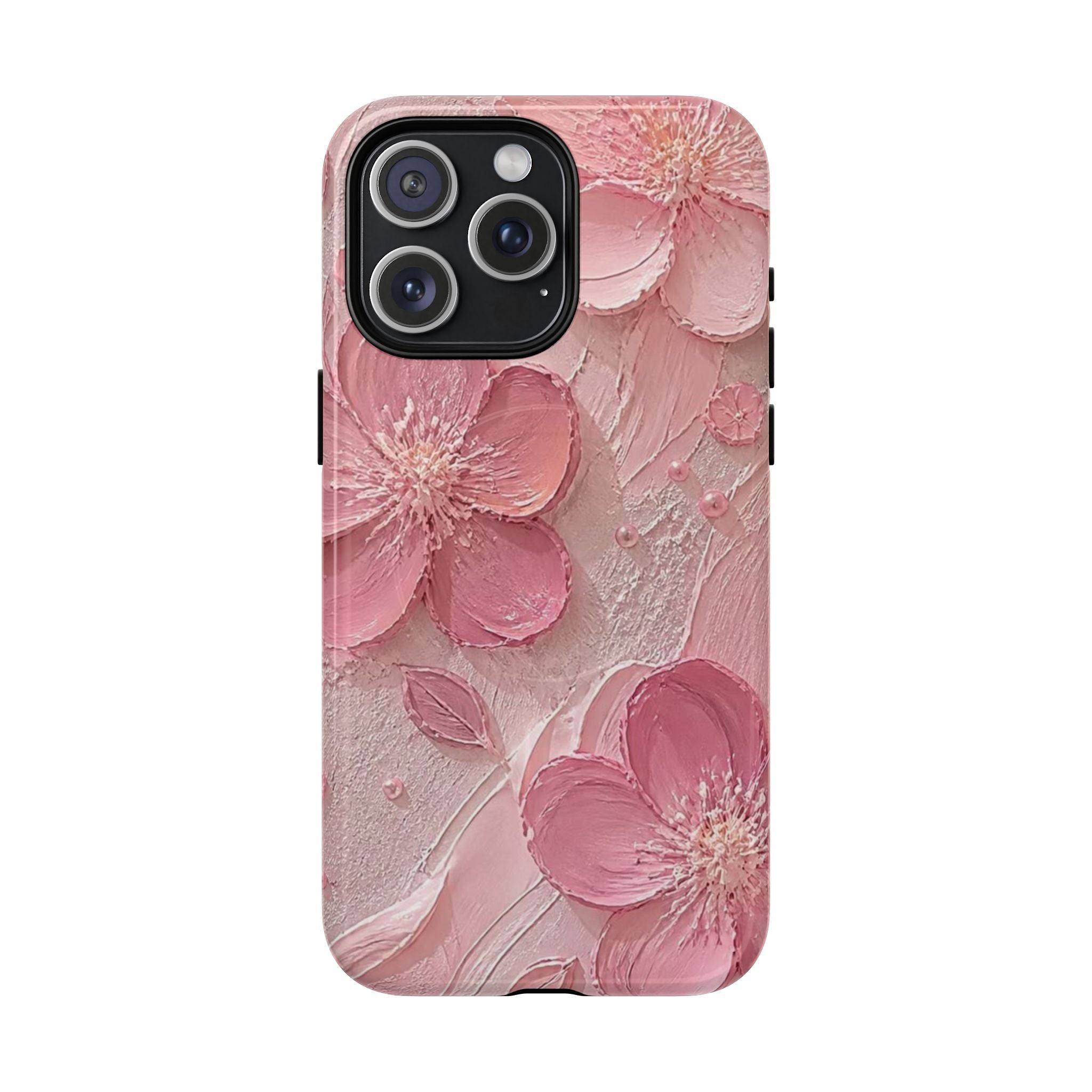 Pink Floral Tough Magnetic Phone Case — 3D Blossom Protective Cover