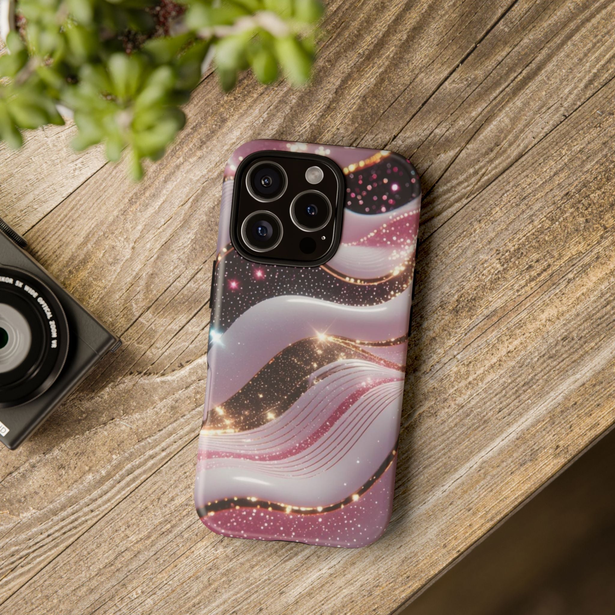 Sparkling Pink Wave Phone Case — Glitter Marble Protective Cover
