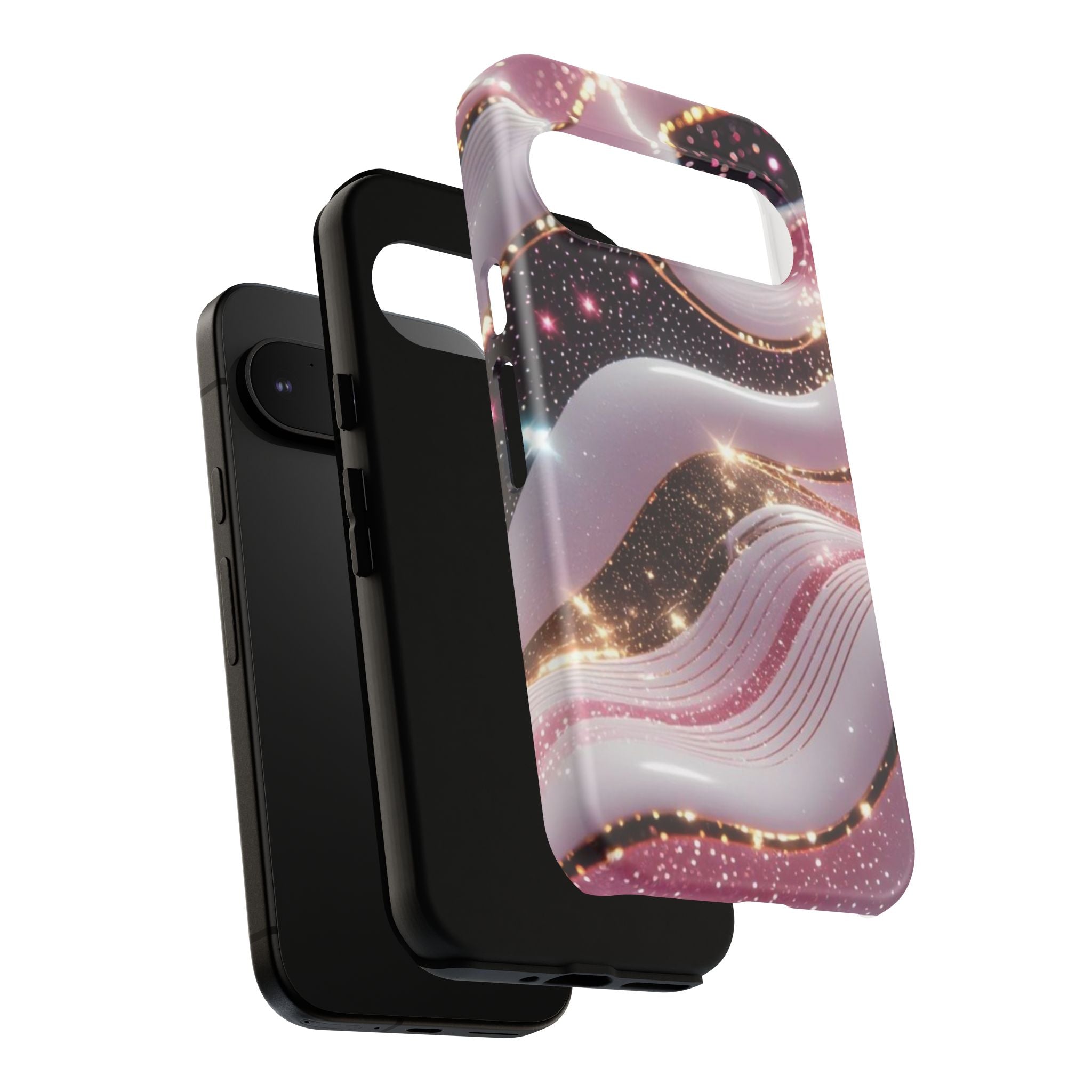 Sparkling Pink Wave Phone Case — Glitter Marble Protective Cover