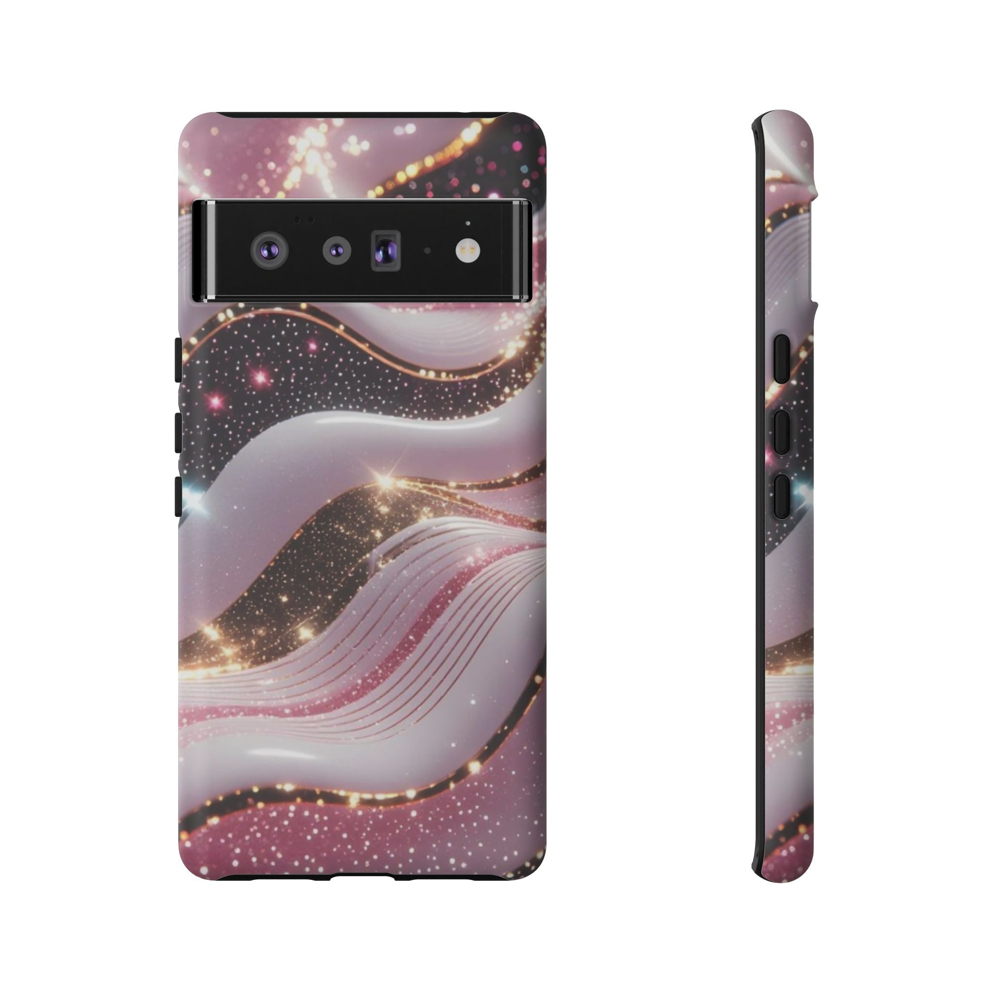 Sparkling Pink Wave Phone Case — Glitter Marble Protective Cover