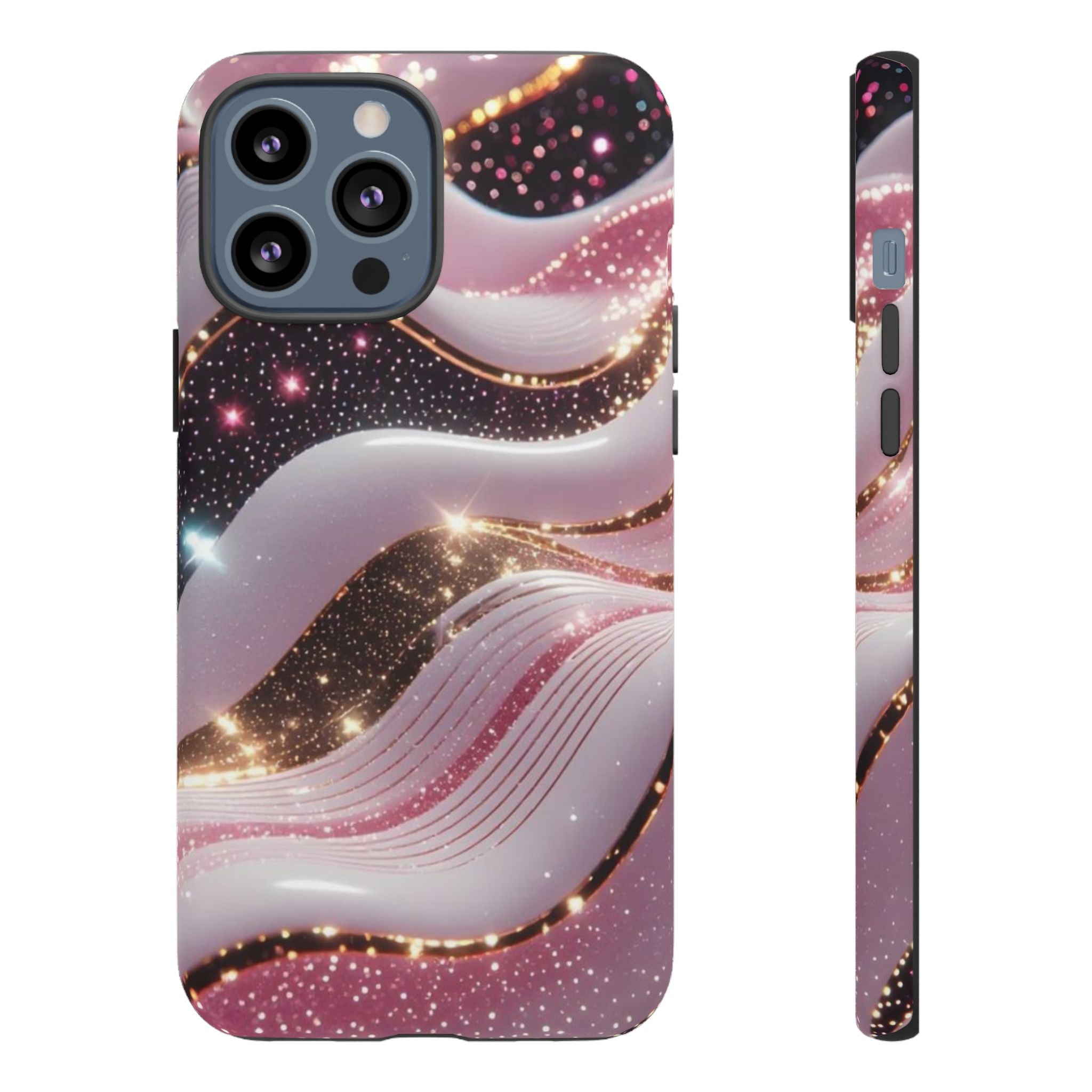 Sparkling Pink Wave Phone Case — Glitter Marble Protective Cover
