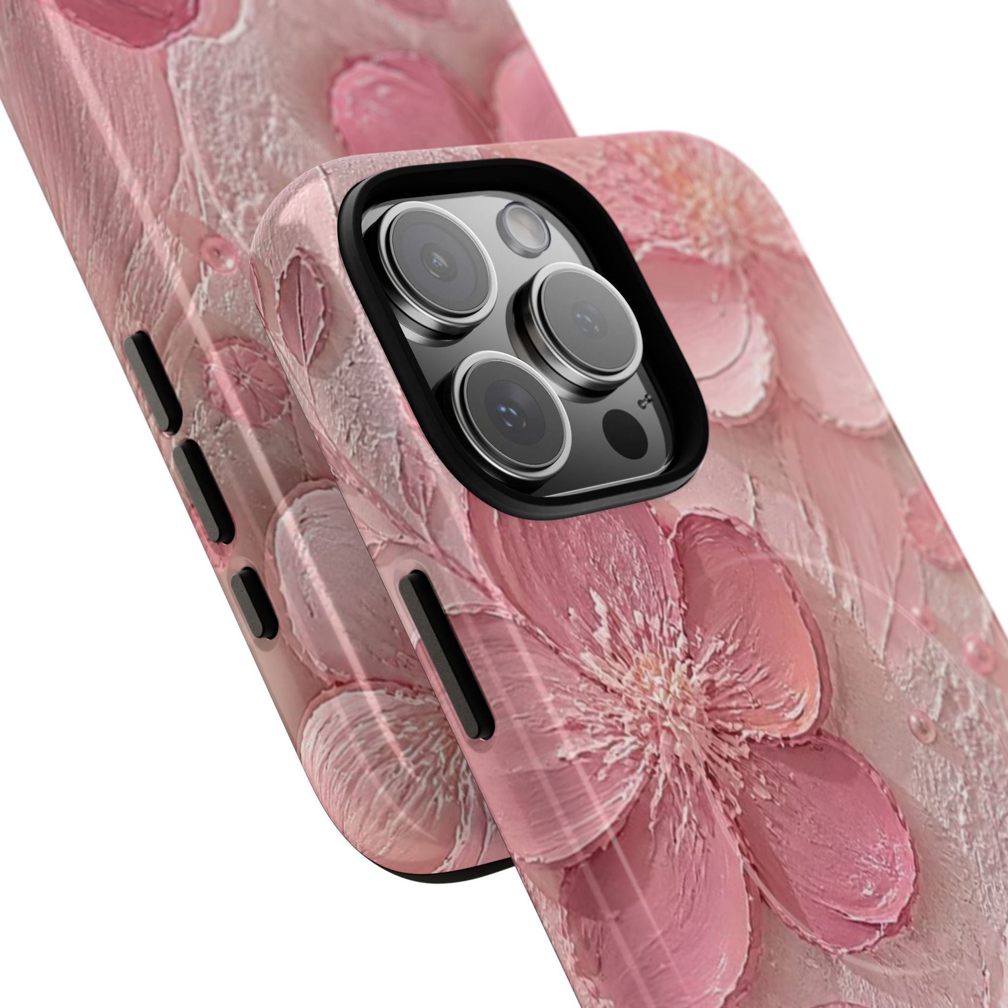 Pink Floral Tough Magnetic Phone Case — 3D Blossom Protective Cover