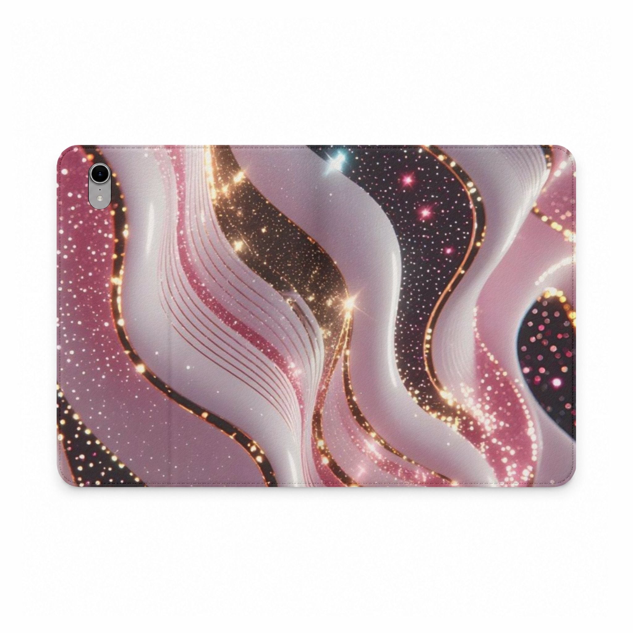Tablet Folio Case — Pink Marble Swirl with Gold Glitter Accents