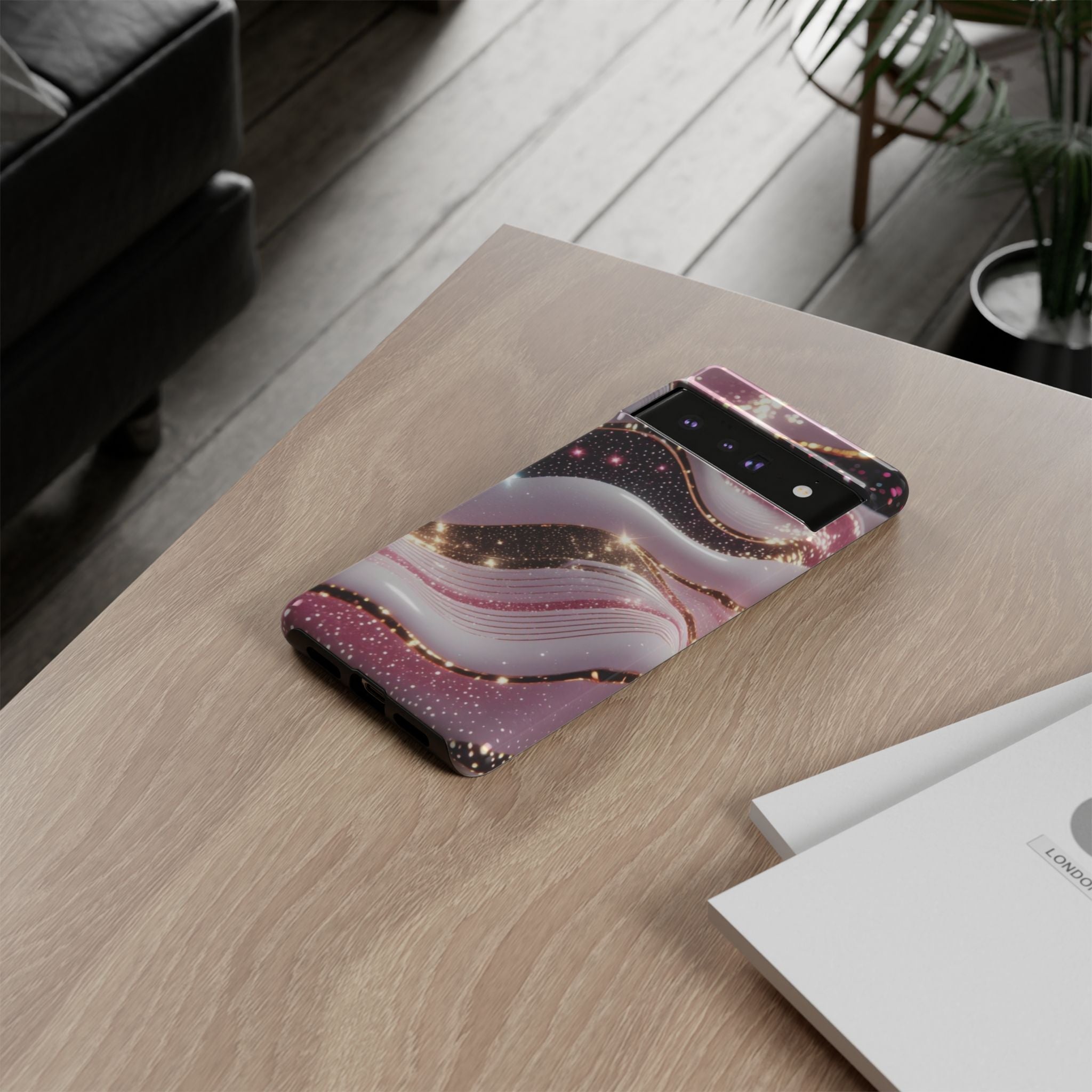 Sparkling Pink Wave Phone Case — Glitter Marble Protective Cover