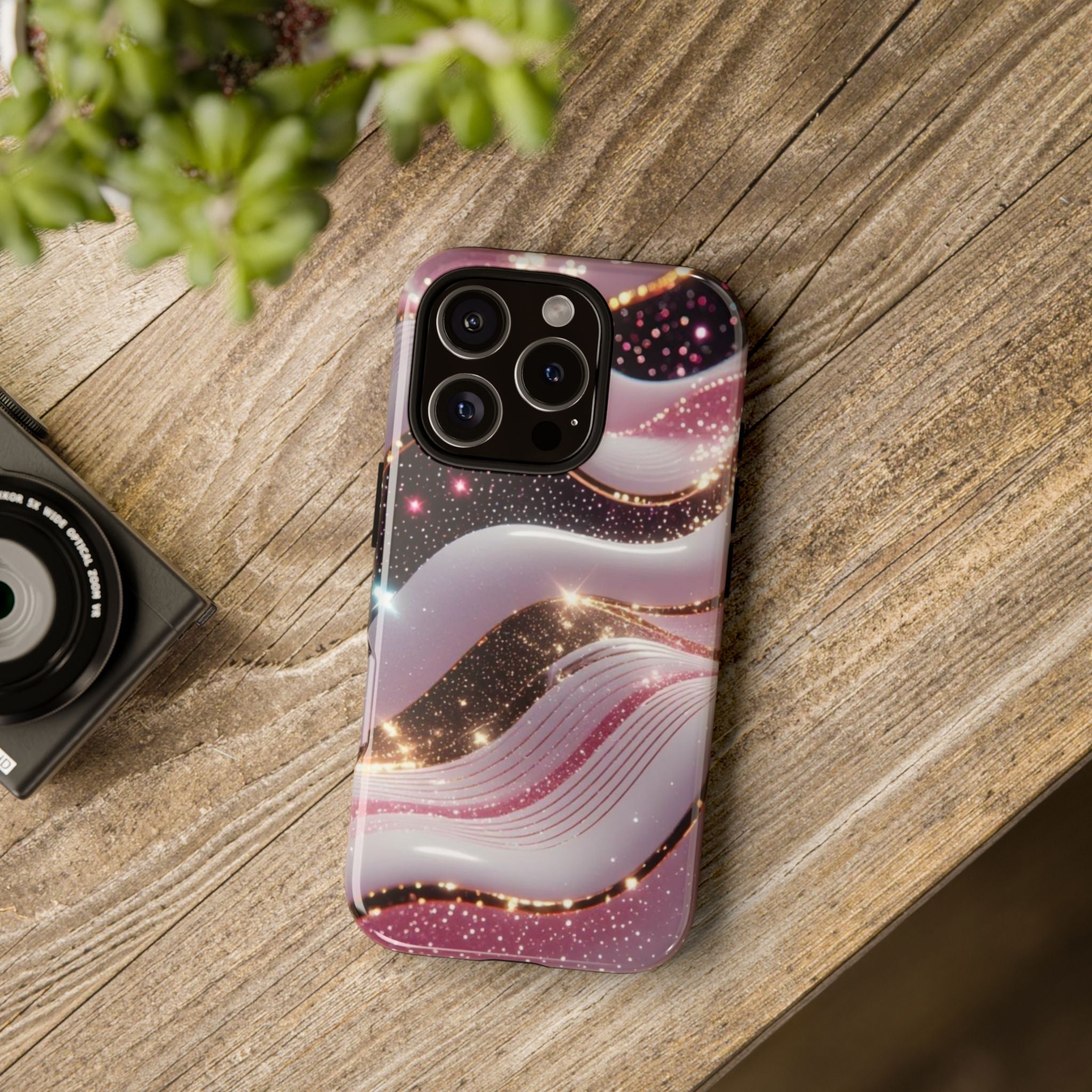 Sparkling Pink Wave Phone Case — Glitter Marble Protective Cover