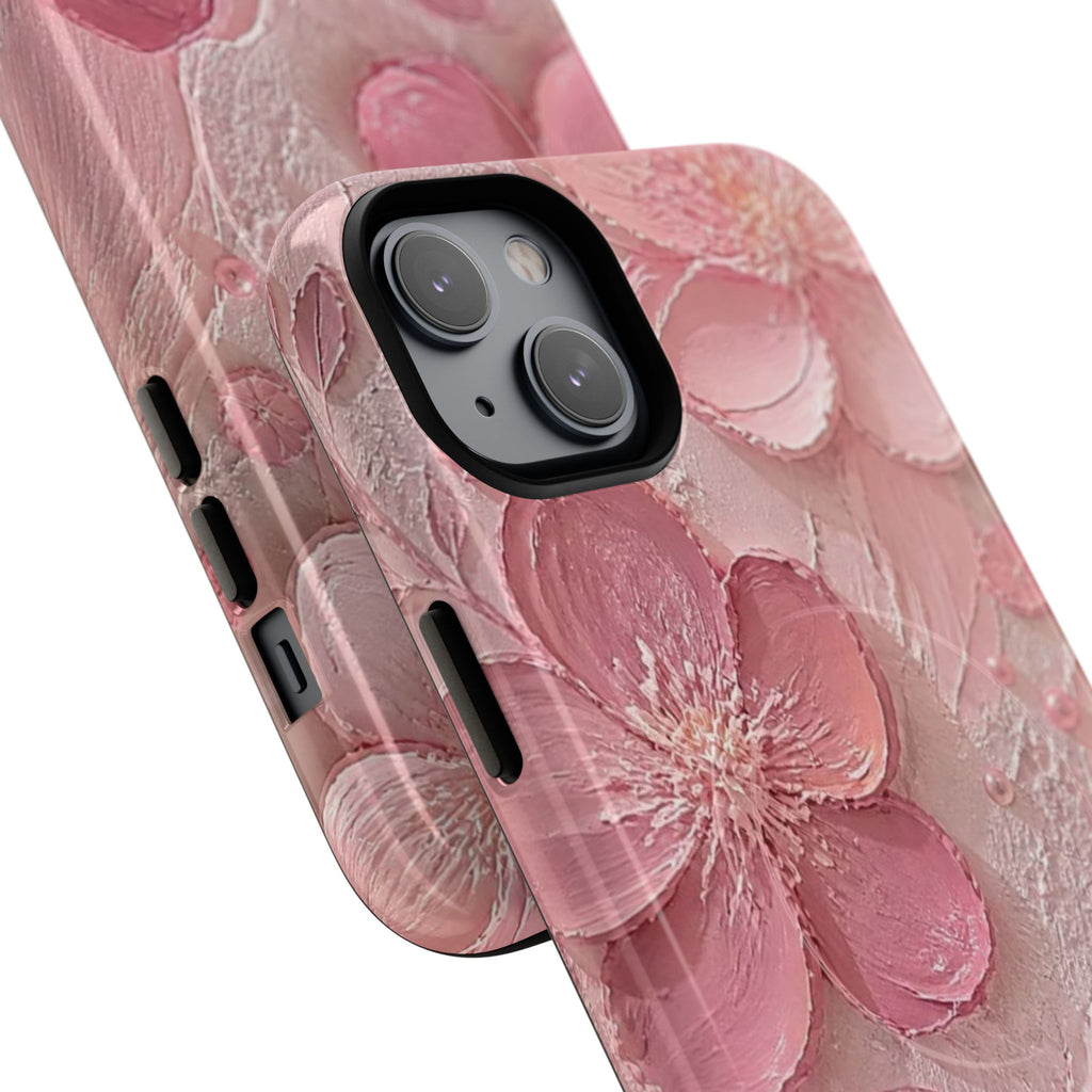 Pink Floral Tough Magnetic Phone Case — 3D Blossom Protective Cover