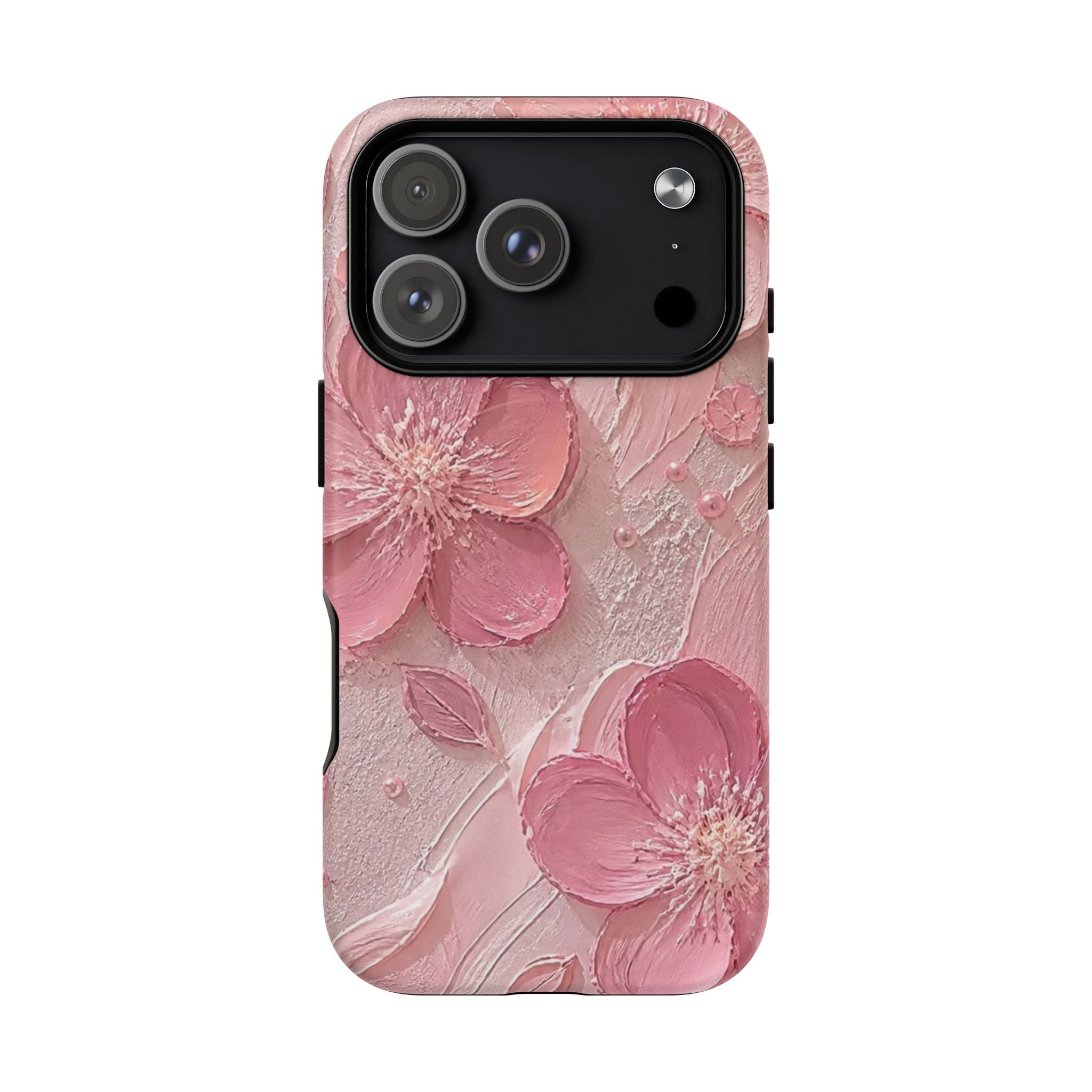 Pink Floral Tough Magnetic Phone Case — 3D Blossom Protective Cover