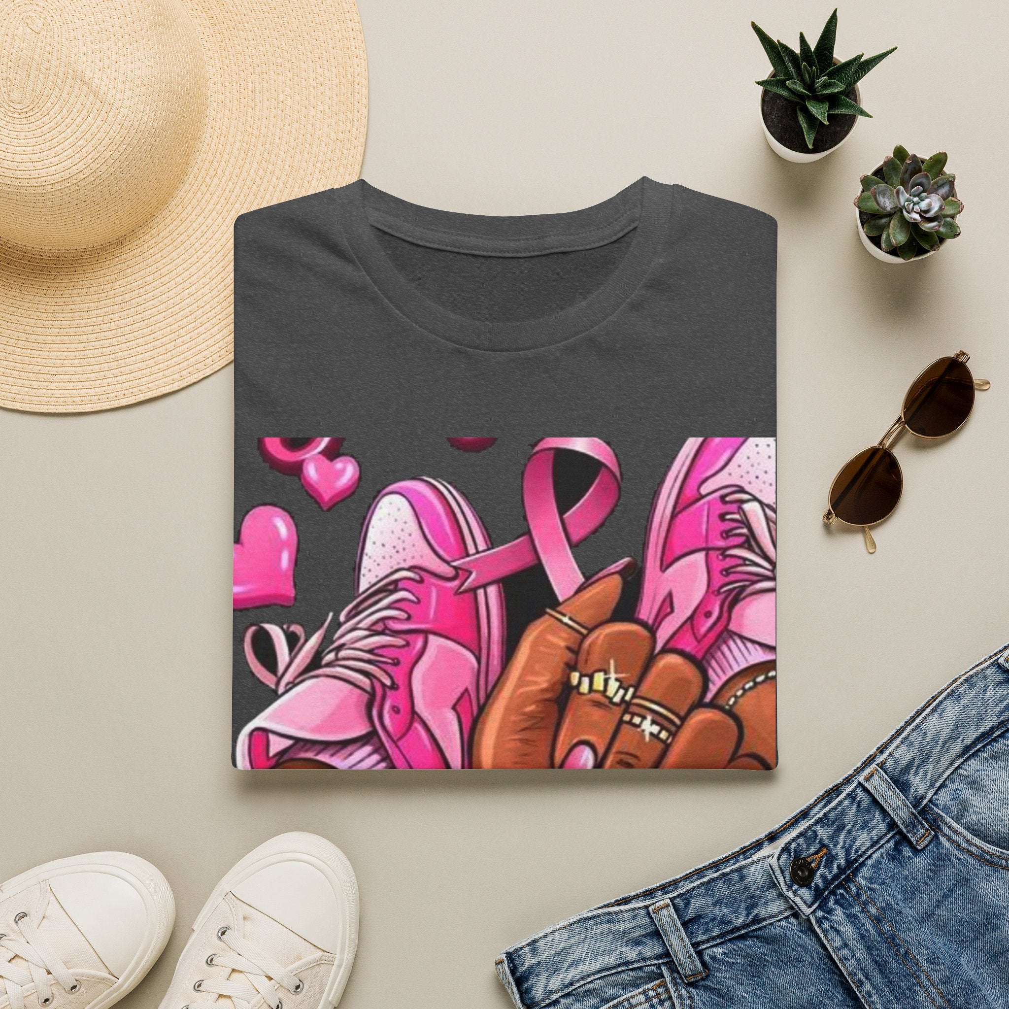 Breast Cancer Awareness Pink Ribbon Graphic T‑Shirt