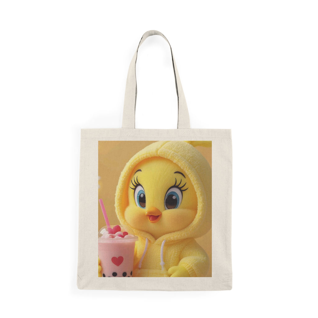 Cute Yellow Chick Tote Bag — Kawaii Boba Tea Print