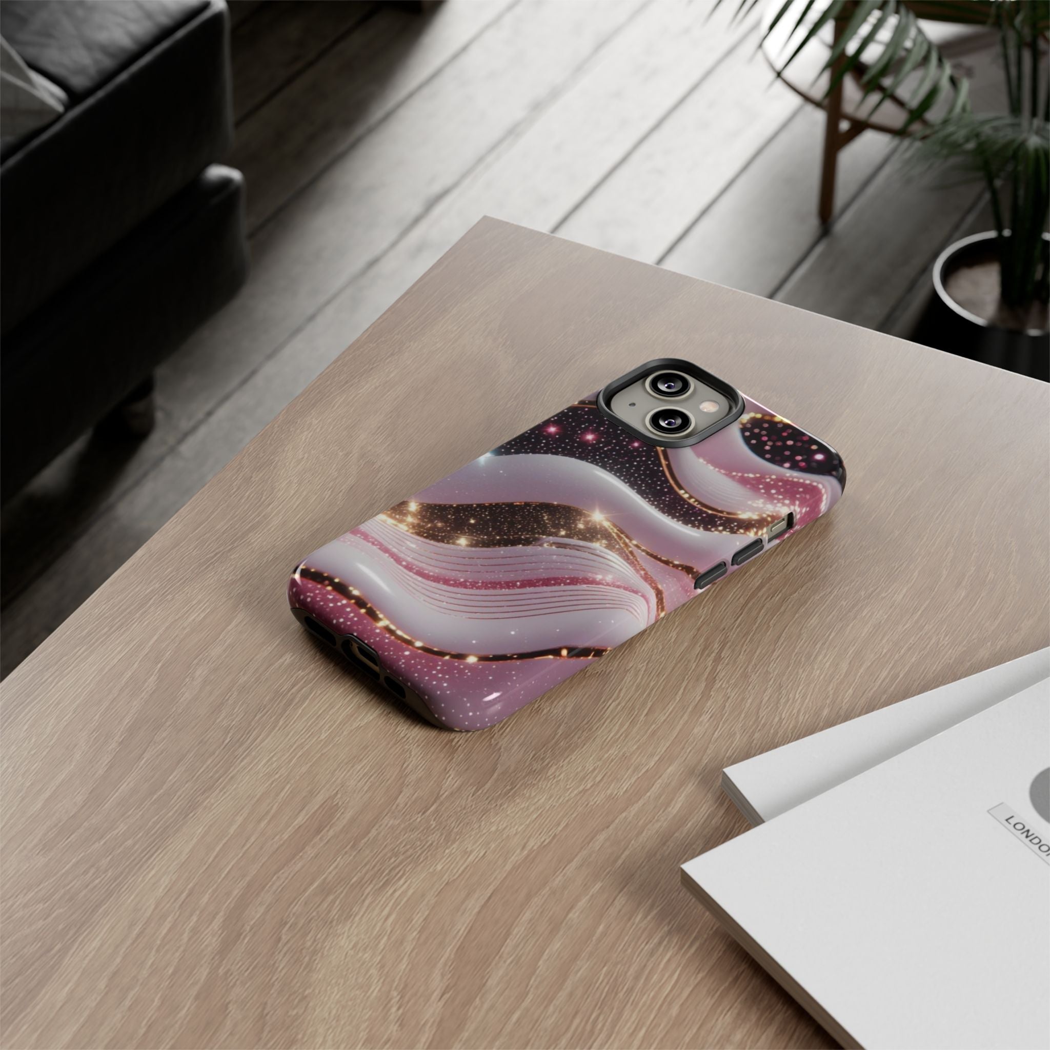 Sparkling Pink Wave Phone Case — Glitter Marble Protective Cover