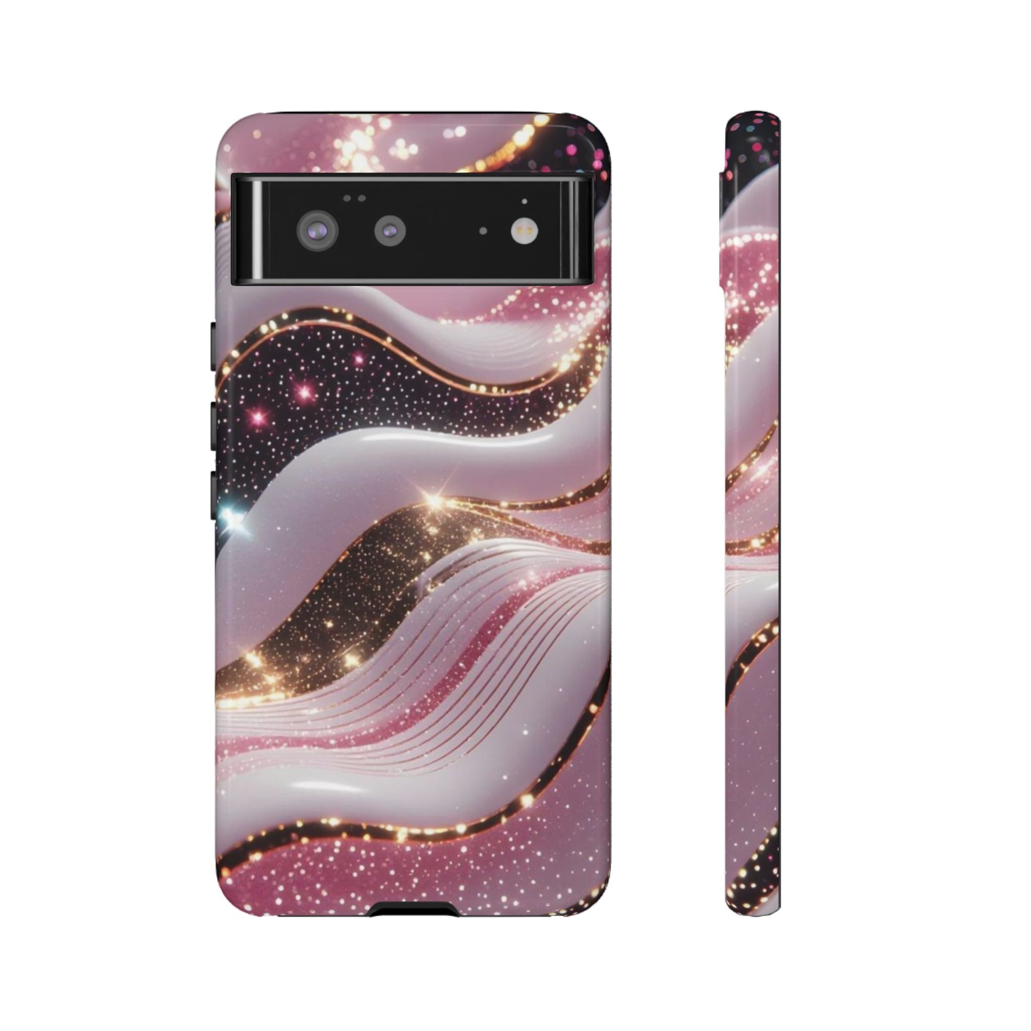 Sparkling Pink Wave Phone Case — Glitter Marble Protective Cover