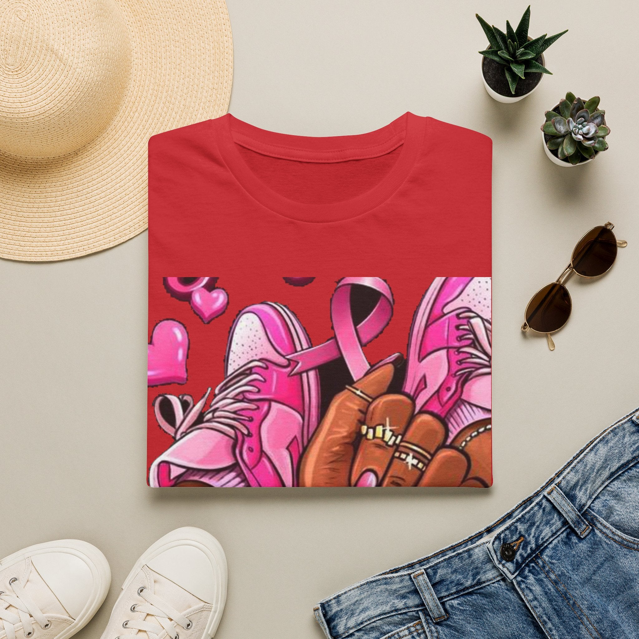 Breast Cancer Awareness Pink Ribbon Graphic T‑Shirt
