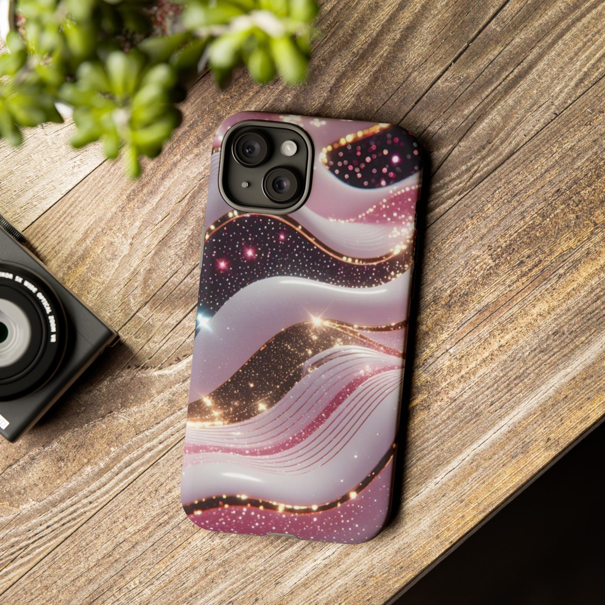 Sparkling Pink Wave Phone Case — Glitter Marble Protective Cover