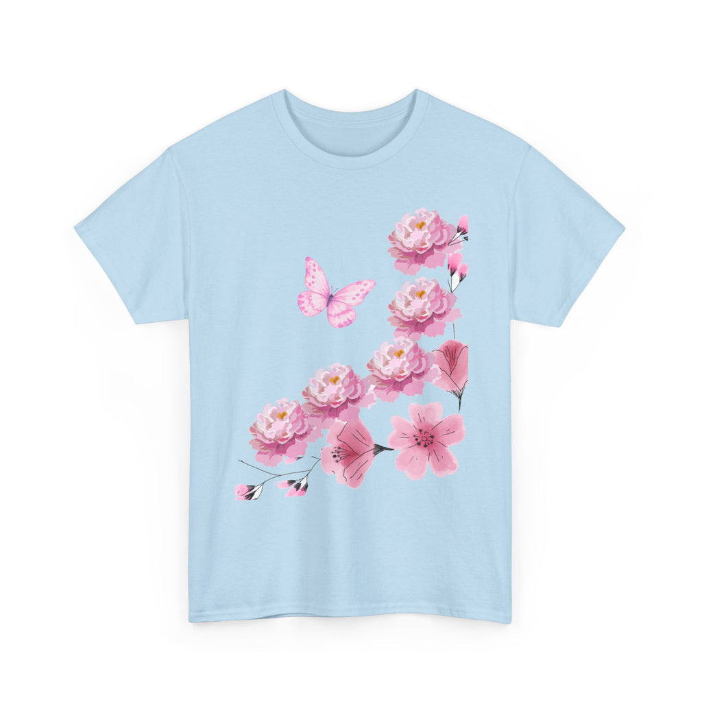 Floral Pink Cherry Blossom Tee — Butterfly Spring Garden T‑Shirt