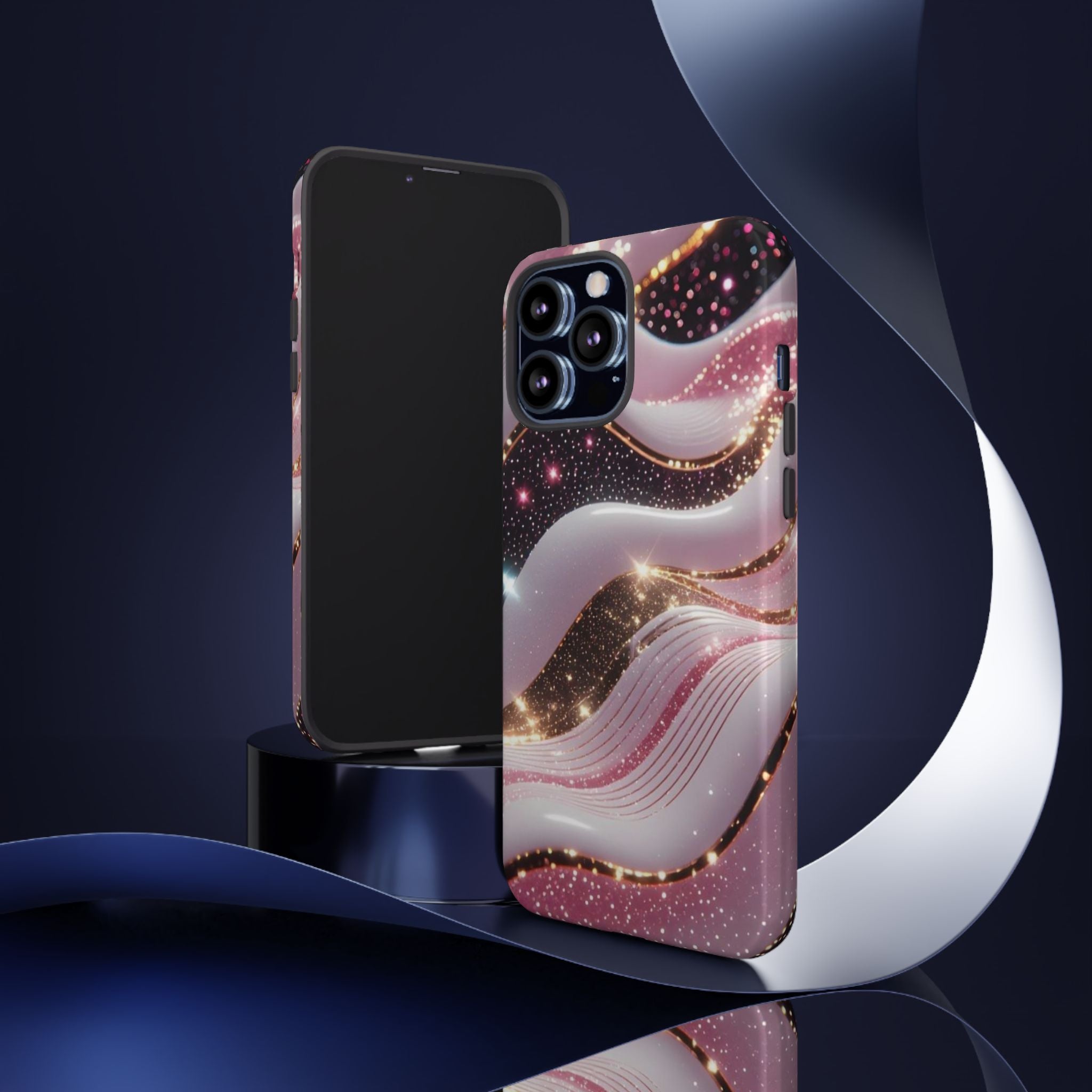 Sparkling Pink Wave Phone Case — Glitter Marble Protective Cover