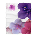 Floral Sherpa Blanket — Soft Purple & Pink Blossom Throw
