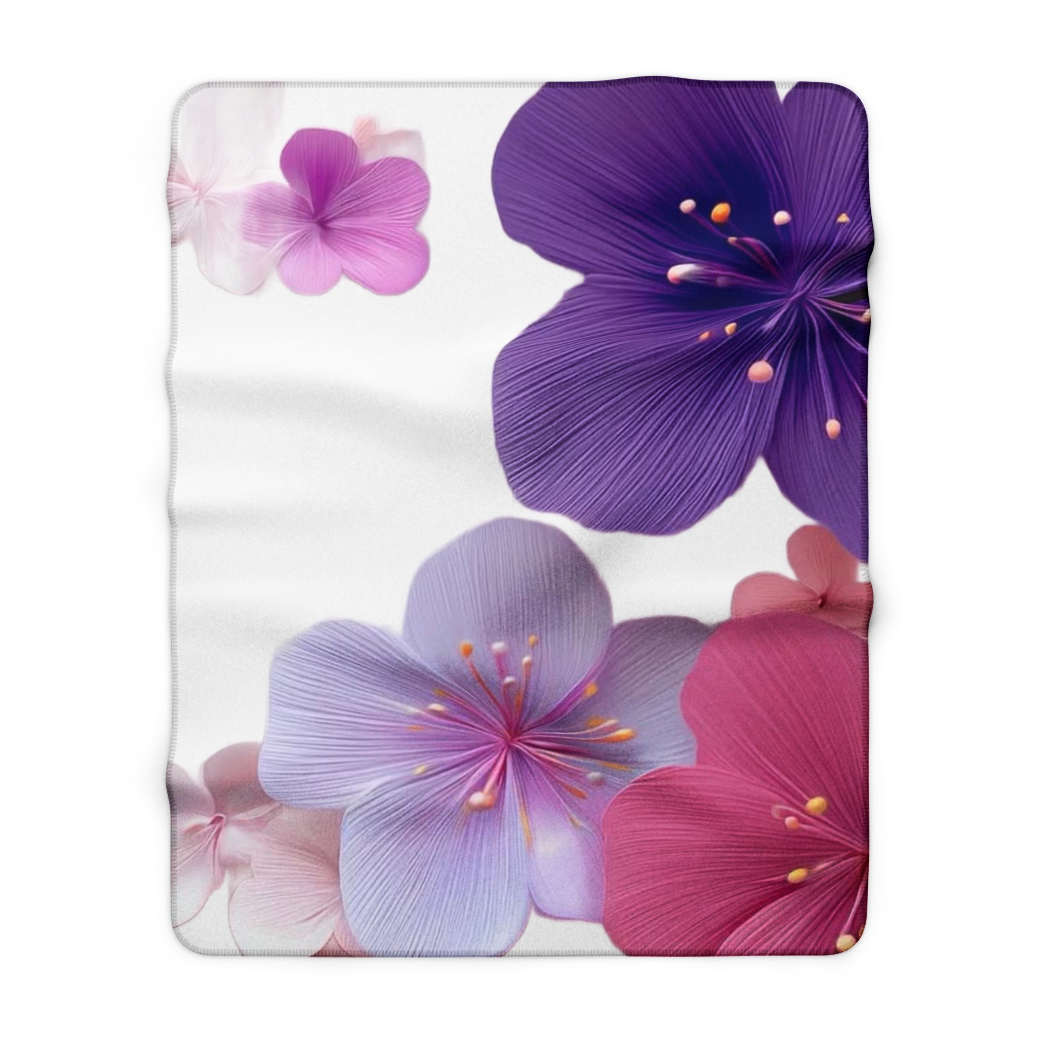 Floral Sherpa Blanket — Soft Purple & Pink Blossom Throw