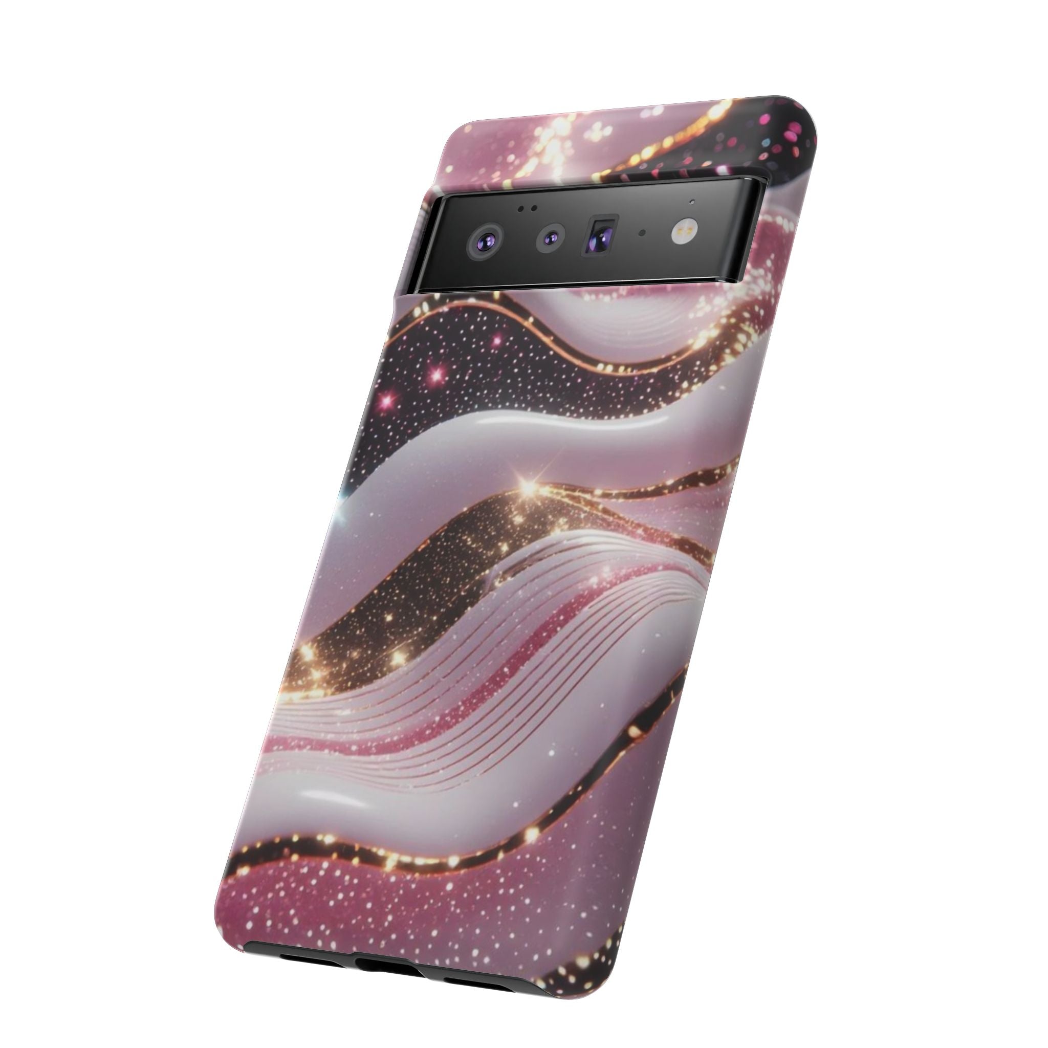Sparkling Pink Wave Phone Case — Glitter Marble Protective Cover