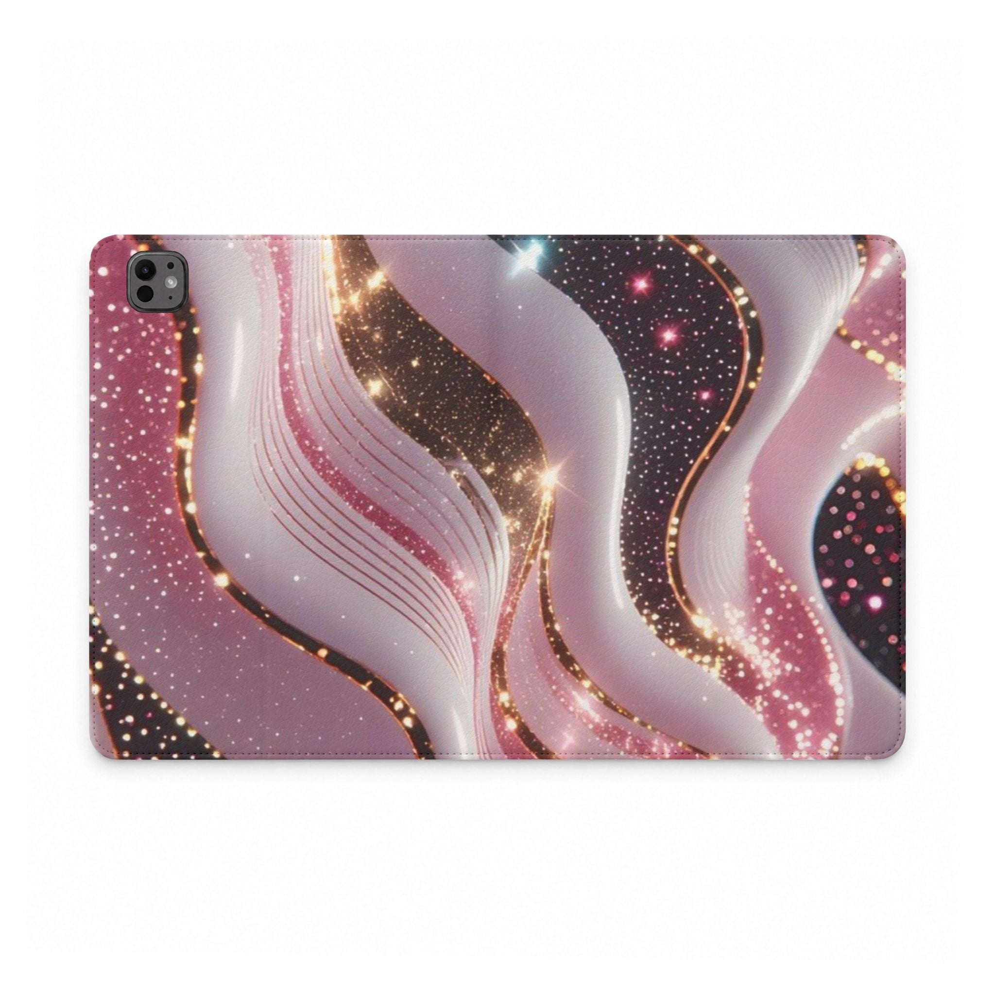 Tablet Folio Case — Pink Marble Swirl with Gold Glitter Accents