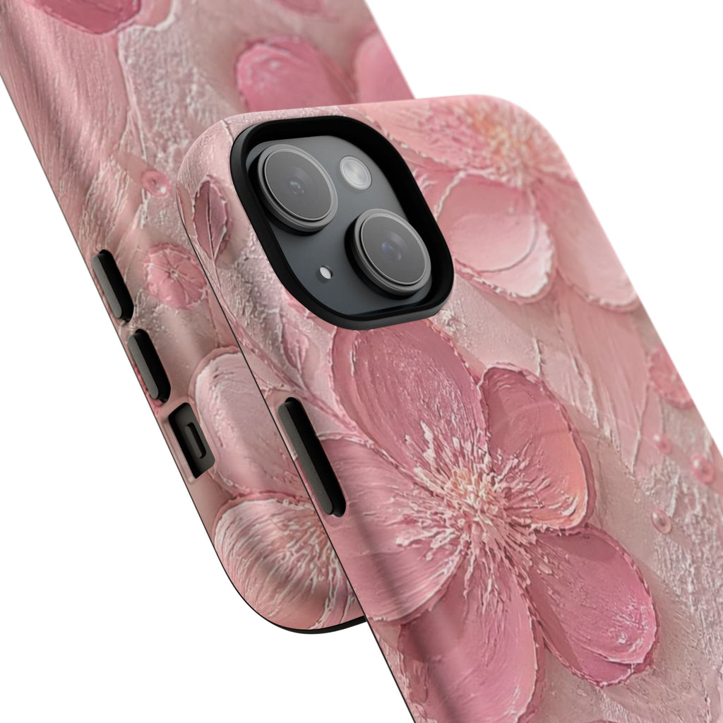 Pink Floral Tough Magnetic Phone Case — 3D Blossom Protective Cover